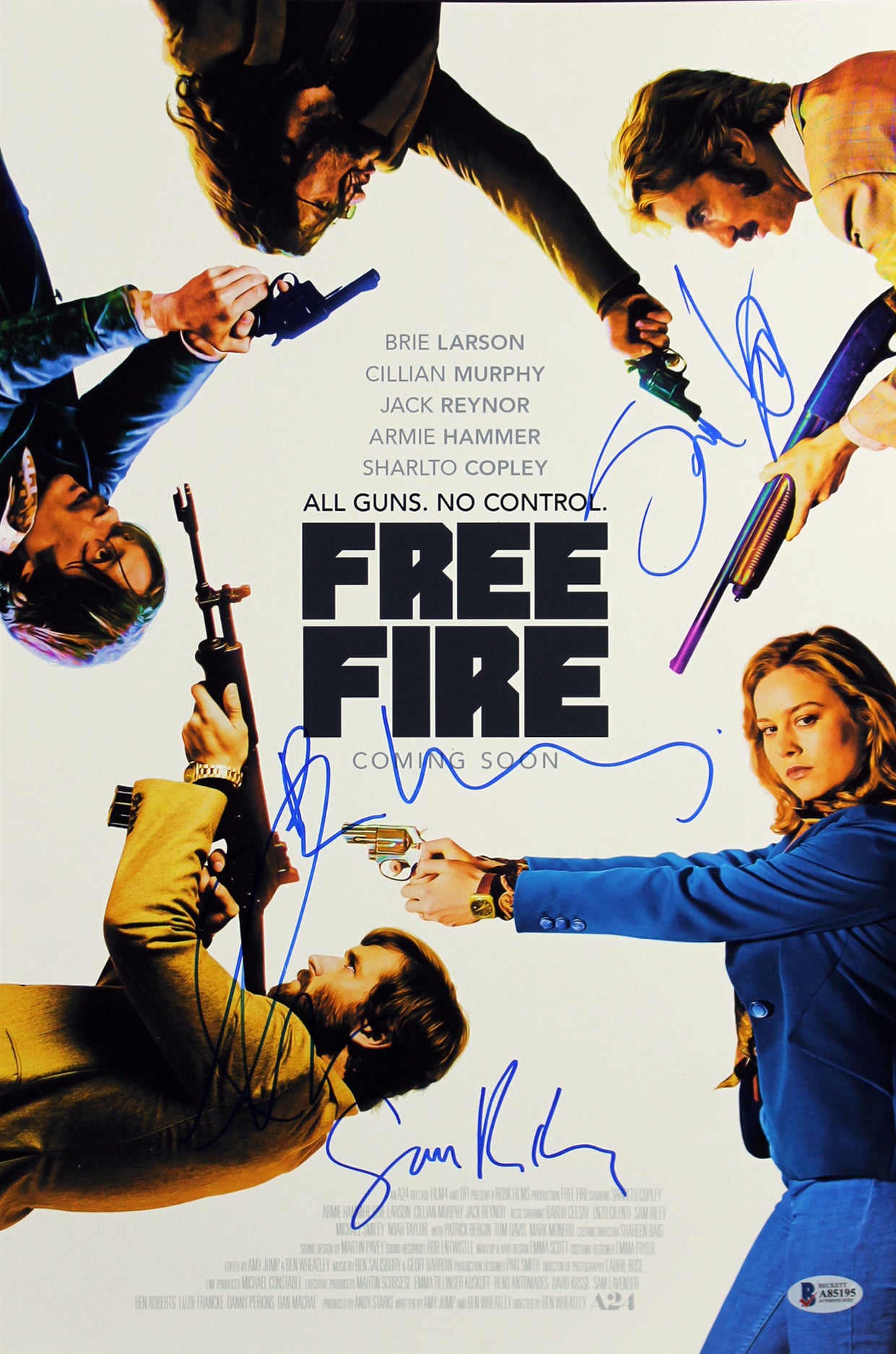Free Fire (4) Hammer, Copley +2 Signed 12x18 Mini Movie Poster BAS #A85195