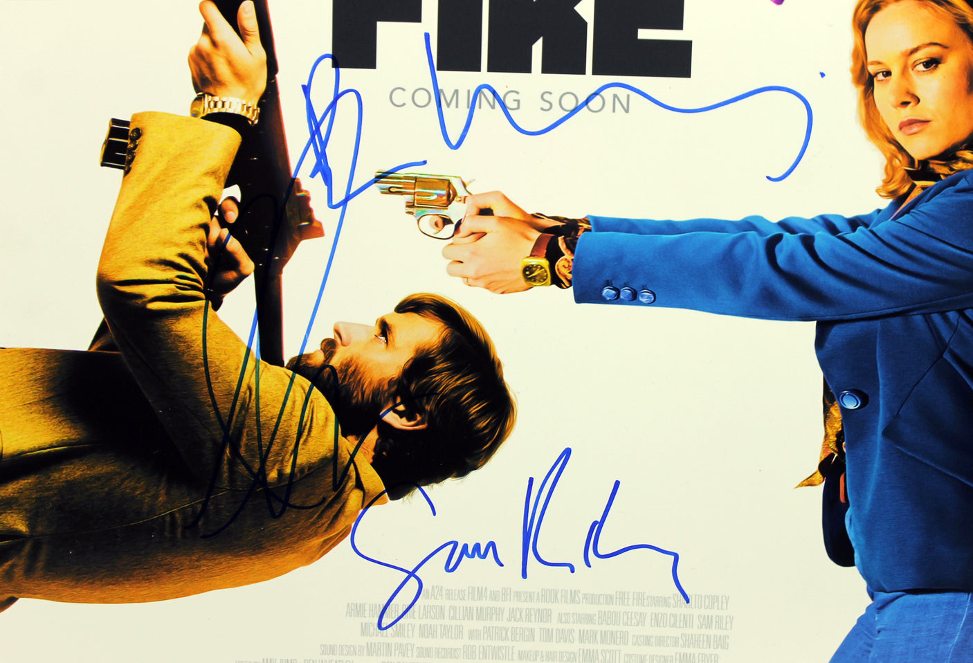 Free Fire (4) Hammer, Copley +2 Signed 12x18 Mini Movie Poster BAS #A85195