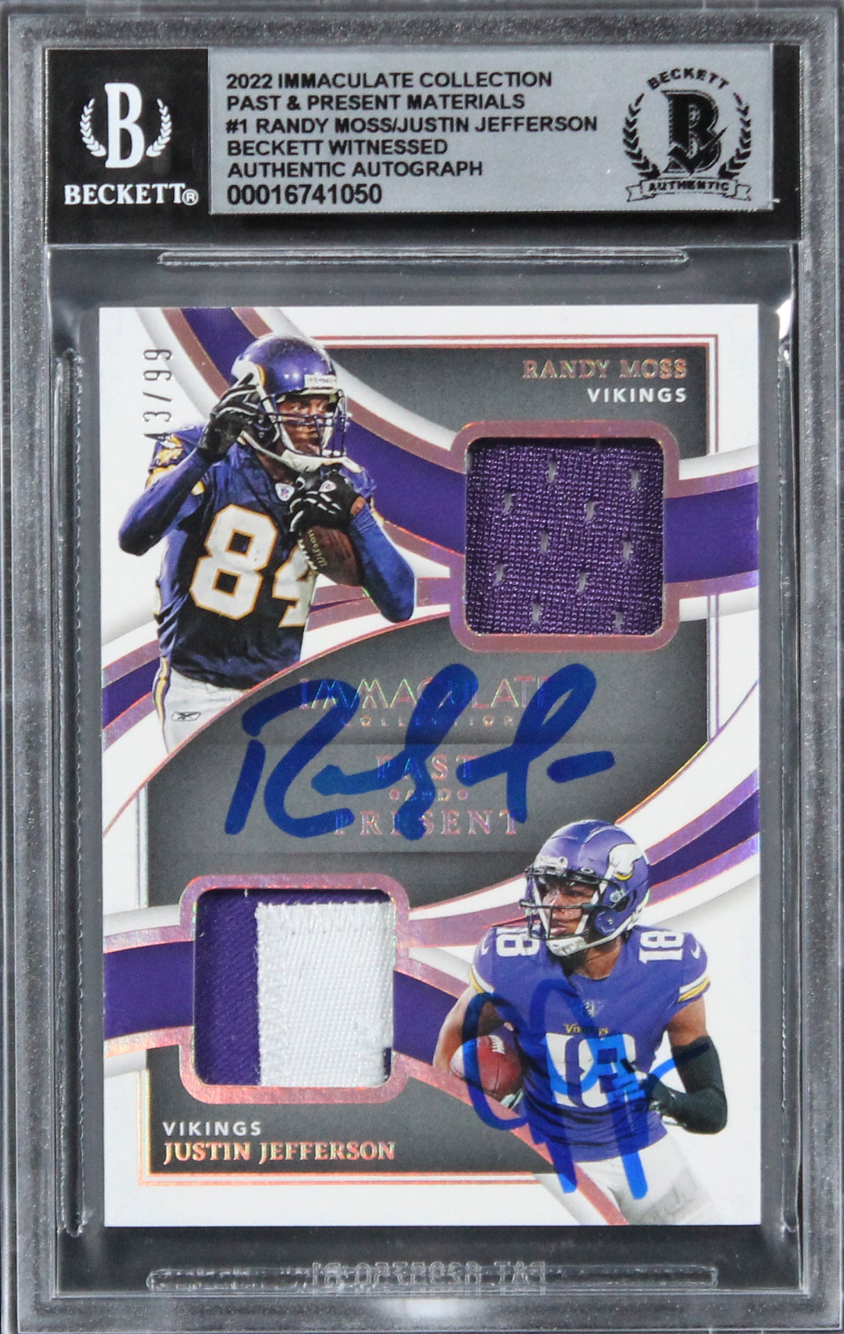 Randy Moss & Justin Jefferson Signed 2022 IC #1 #43/99 Card Auto 10! BAS Slabbed
