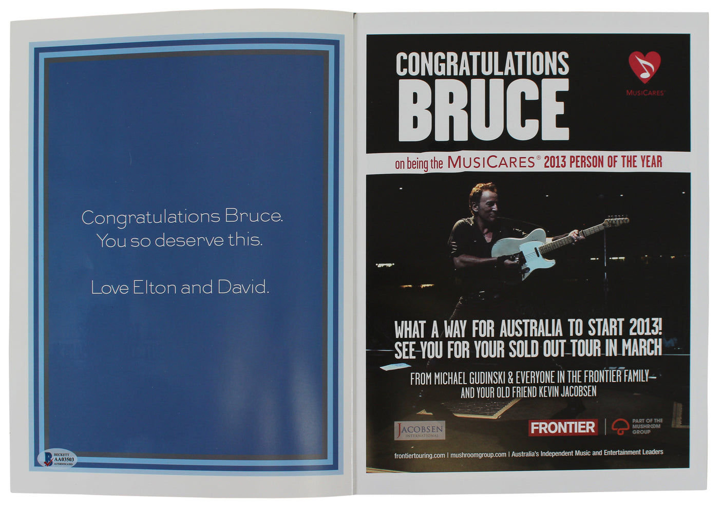 Bruce Springsteen Signed 2013 MusiCares Person Of The Year Tribute BAS #AA03503