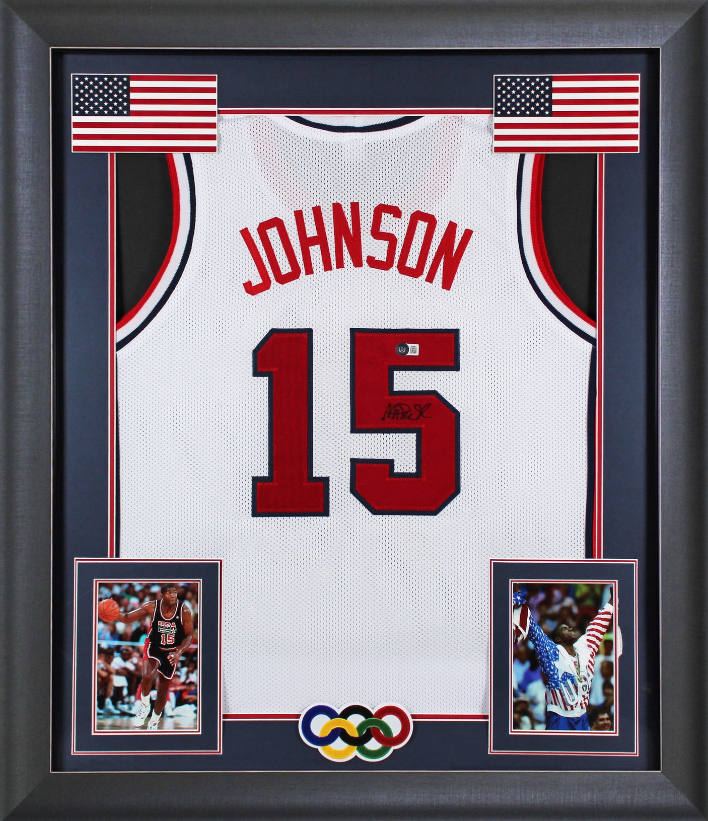 Magic Johnson Team USA Authentic Signed White Pro Style Framed Jersey BAS Wit