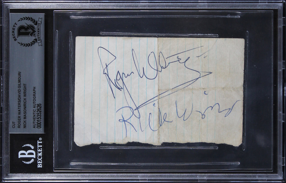 Pink Floyd (5) Gilmour, Waters, Wright, Mason Signed 2.75x4.25 Cut Sig BAS Slab