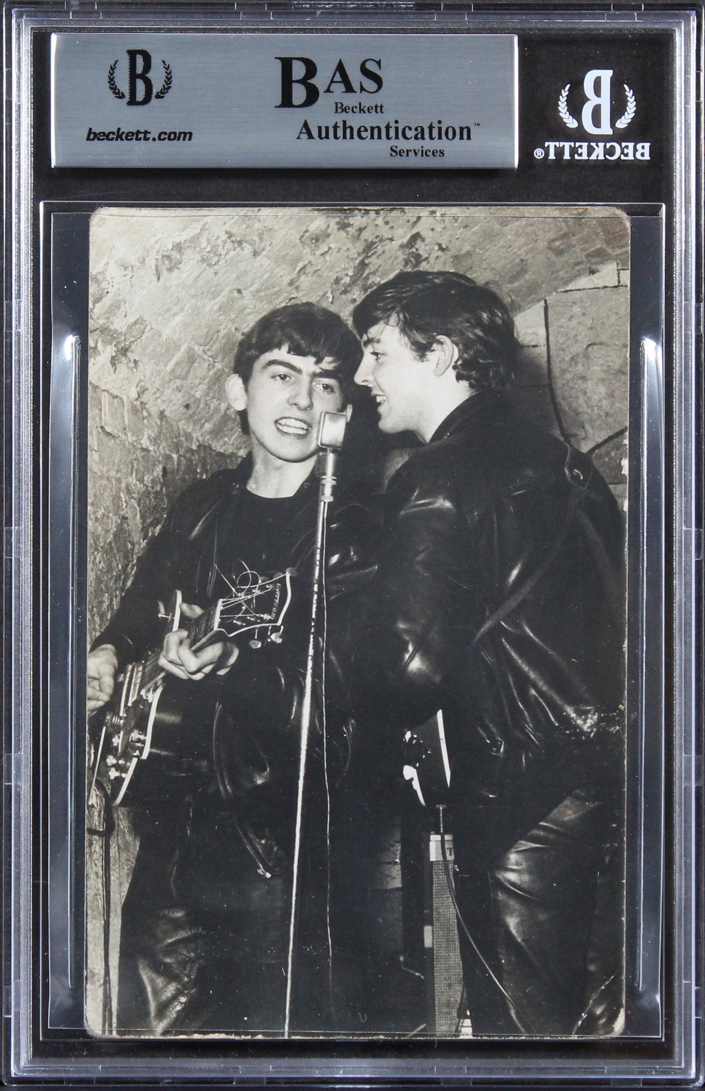 George Harrison, Graham Nash & Allan Clarke Signed 3.5x5.5 Photo BAS Slabbed