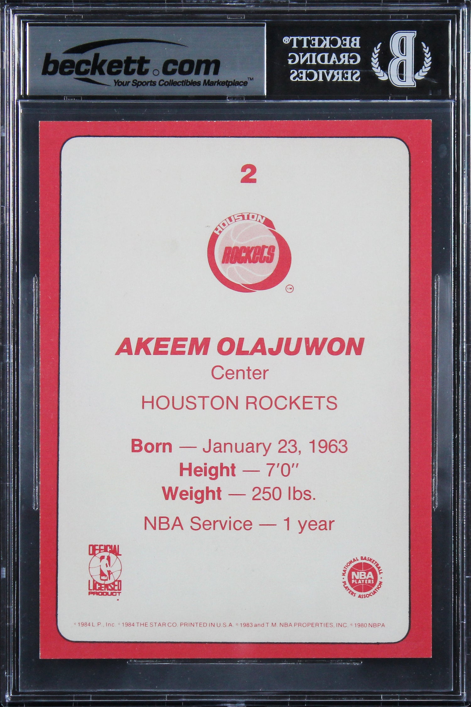 Hakeem Olajuwon Signed 1985 Star Team Supers 5x7 #HR2 Card Auto 10! BAS Slabbed