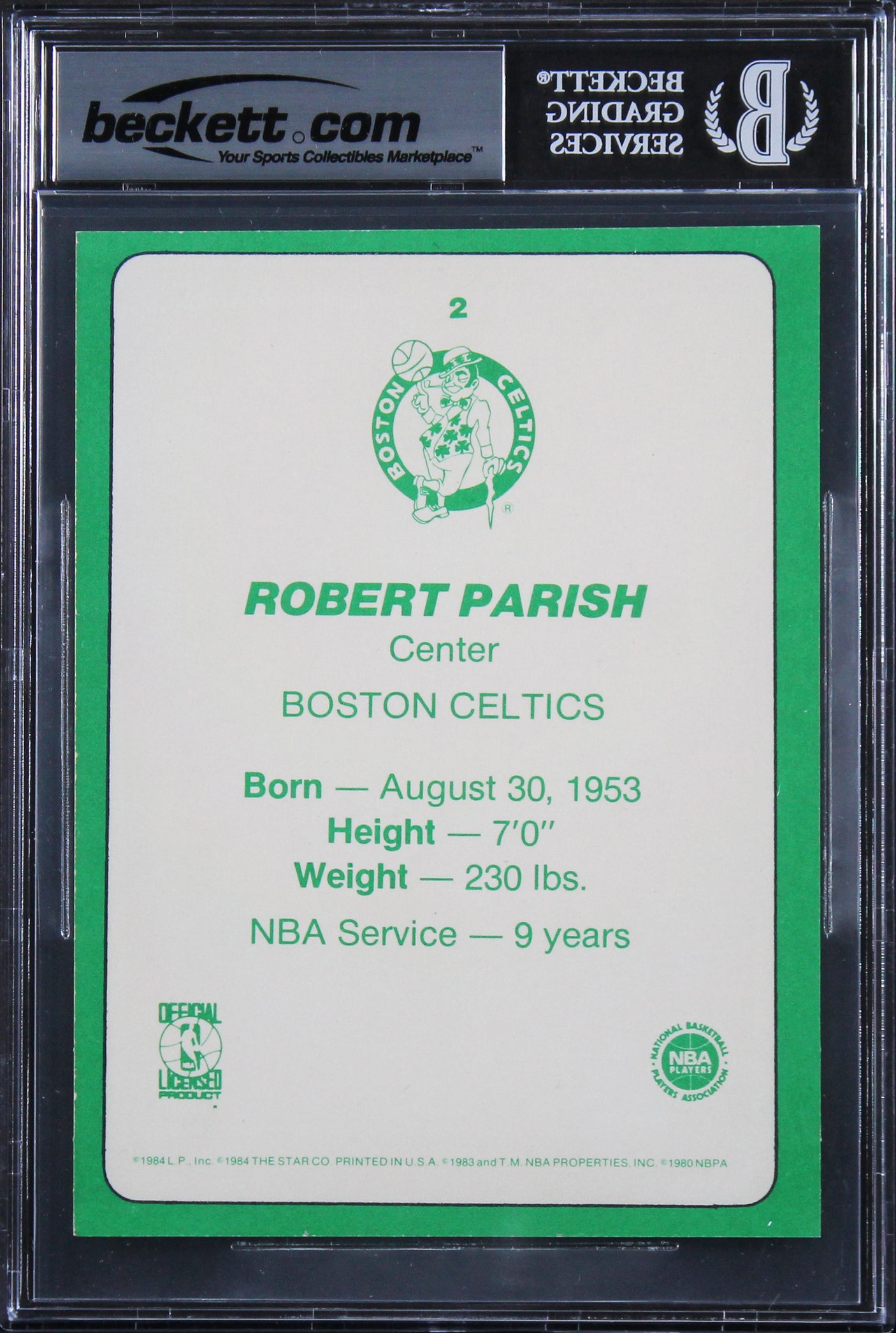 Celtics Robert Parish Signed 1985 Star Team Super 5x7 #BC2 Card Auto 10 BAS Slab