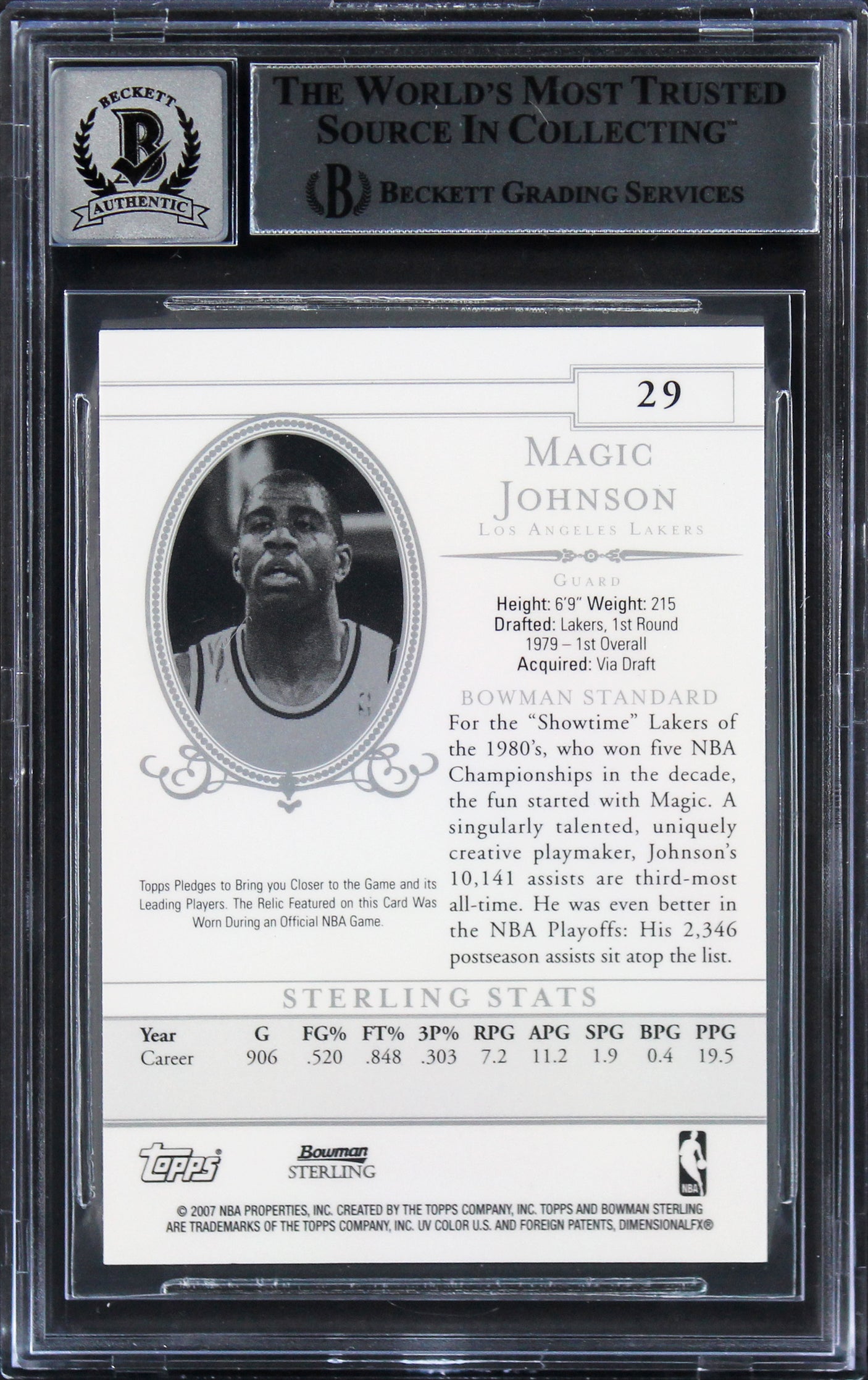 Lakers Magic Johnson Signed 2006 Bowman Sterling #29 Card Auto 10! BAS Slabbed 2