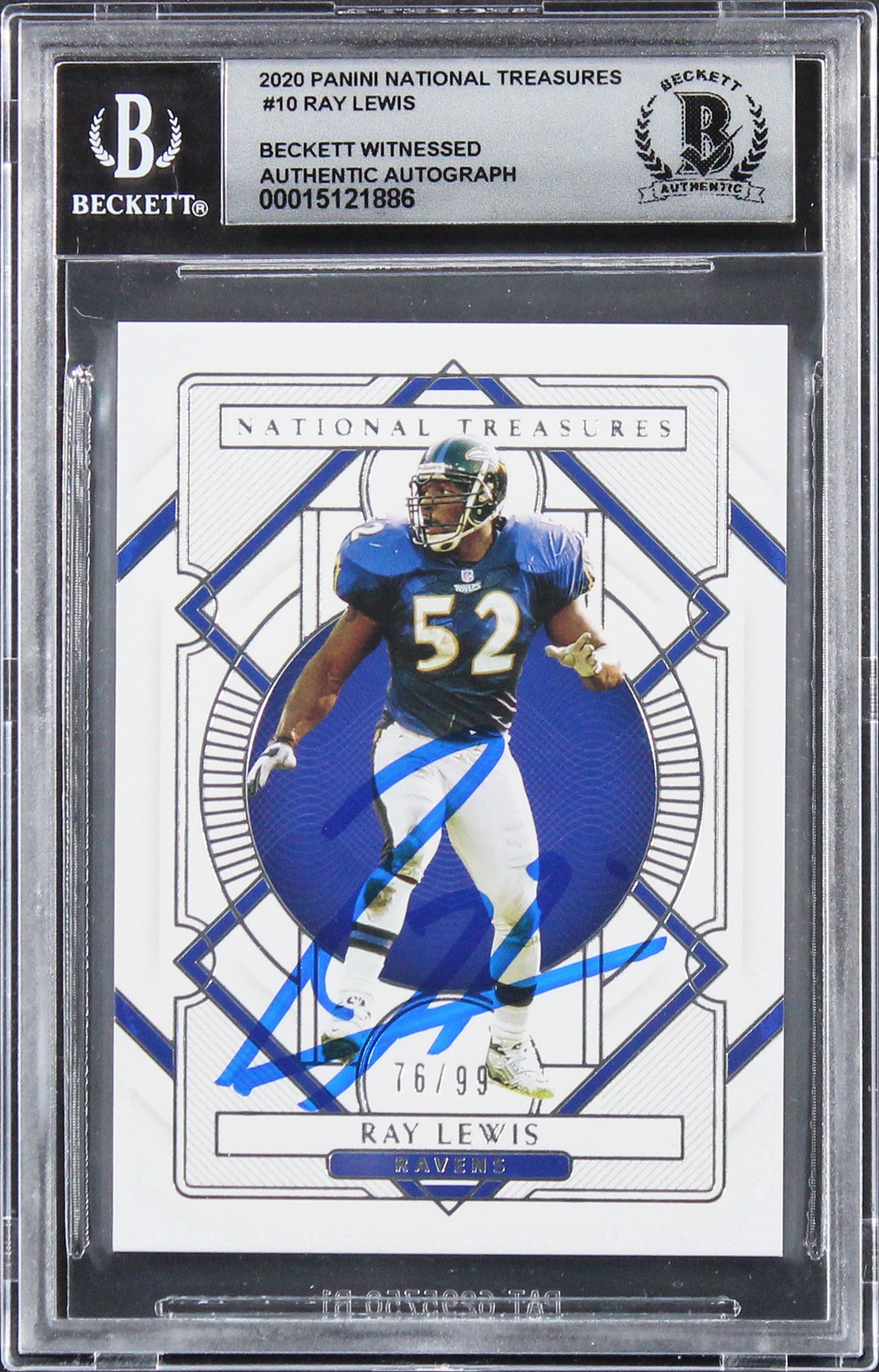 Ray Lewis Signed 2020 Panini National Treasures #10 76/99 Card Auto 10! BAS Slab