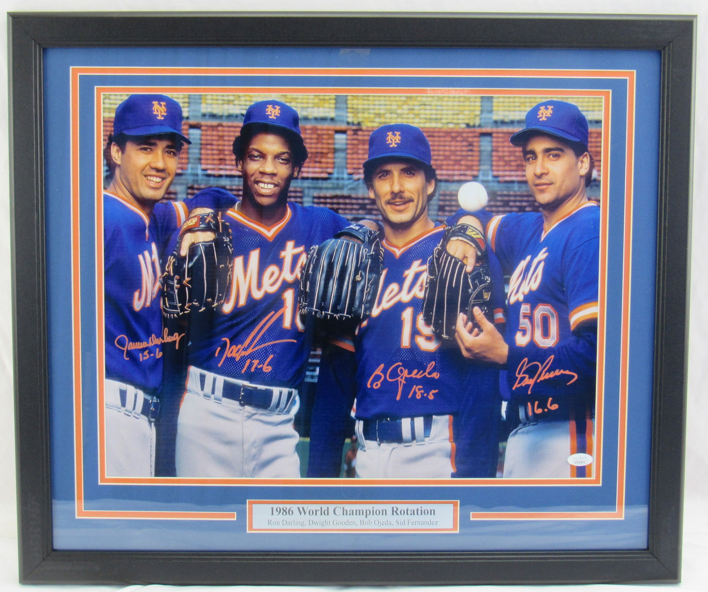 1986 Mets Rotation Signed Gooden Ojeda Darling Fernandez Framed 16x20 Photo JSA COA I