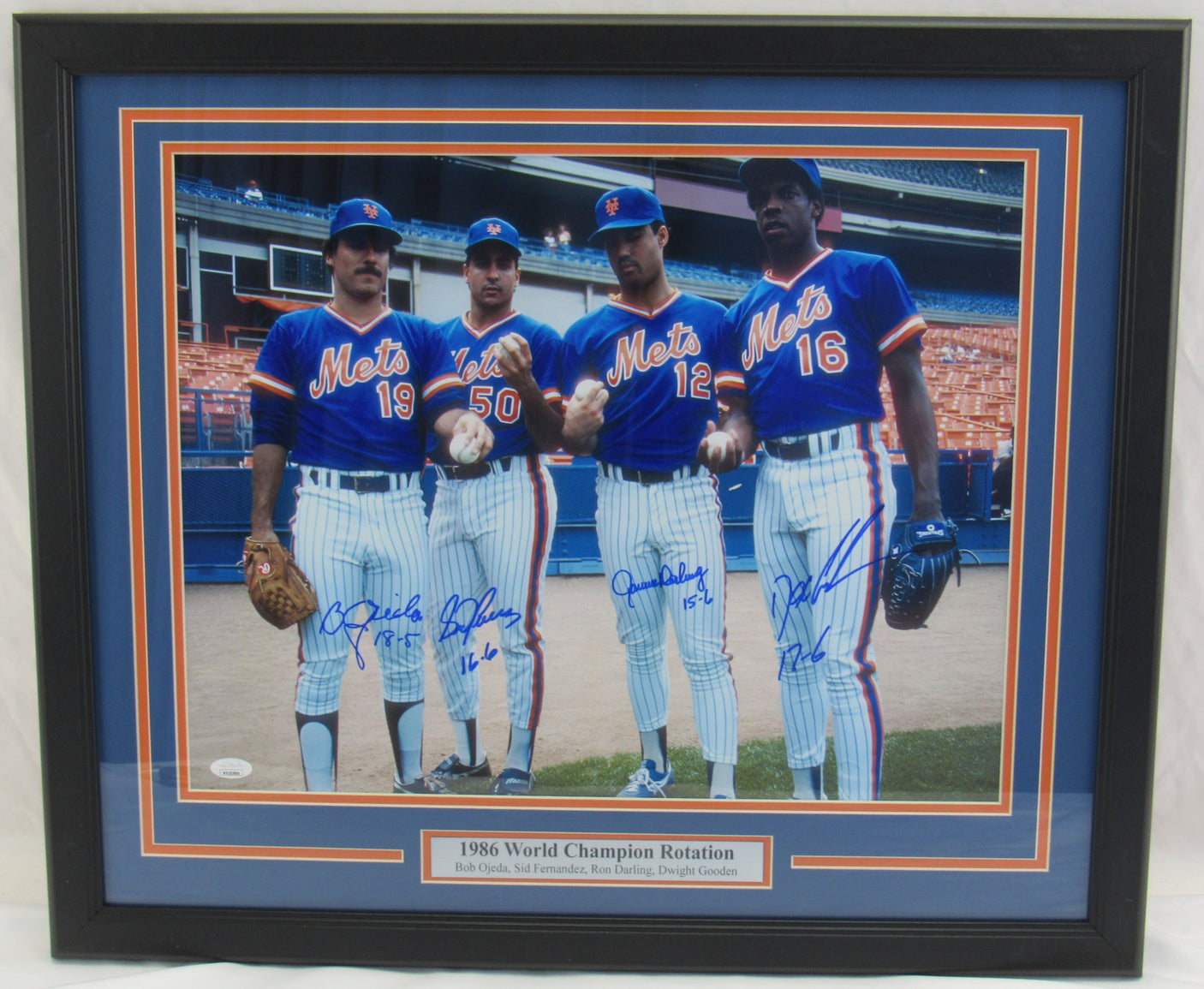 1986 Mets Rotation Signed Gooden Ojeda Darling Fernandez Framed 16x20 Photo JSA COA III