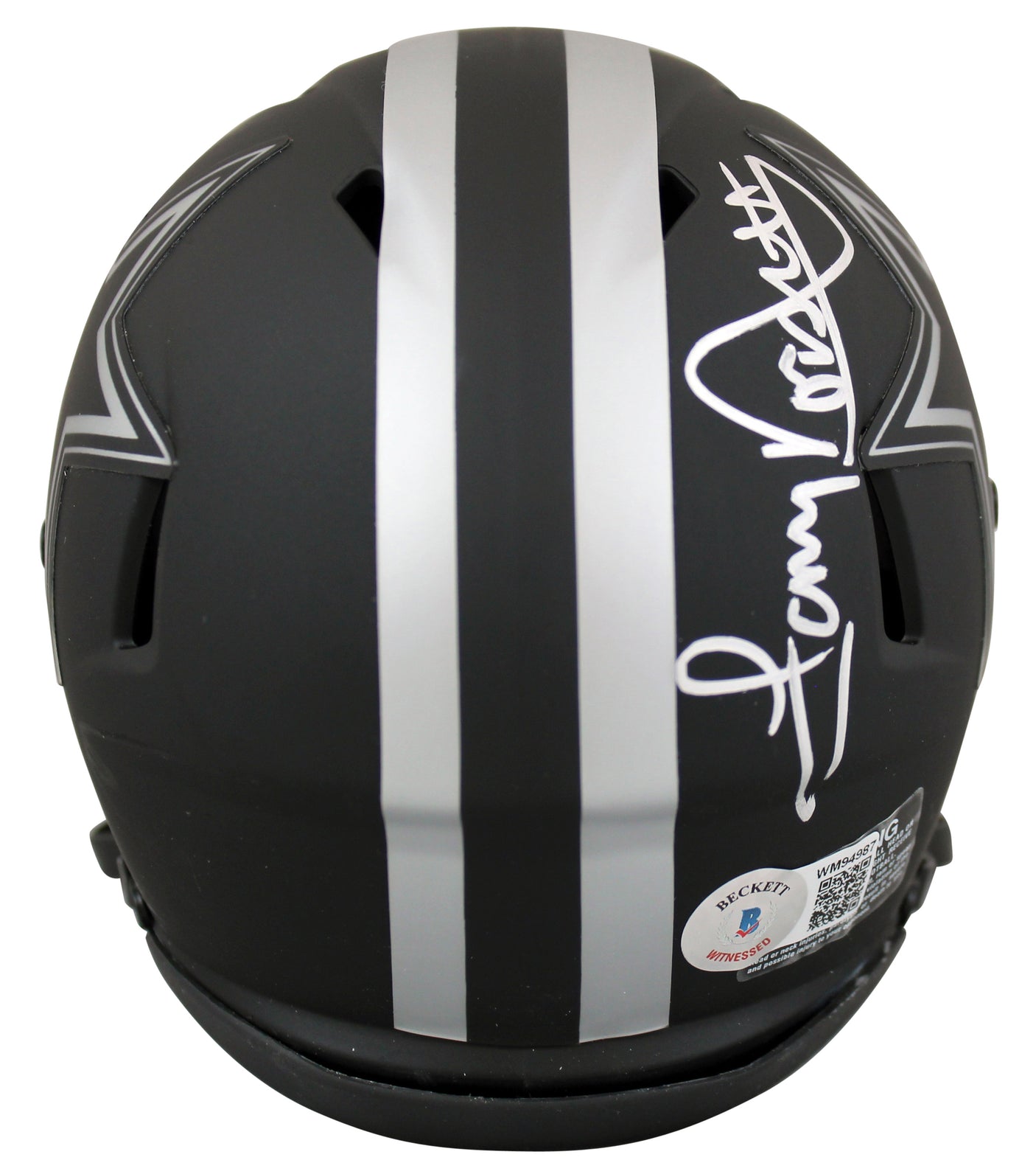 Cowboys Tony Dorsett Signed Eclipse Speed Mini Helmet w/ Silver Sig BAS Witness