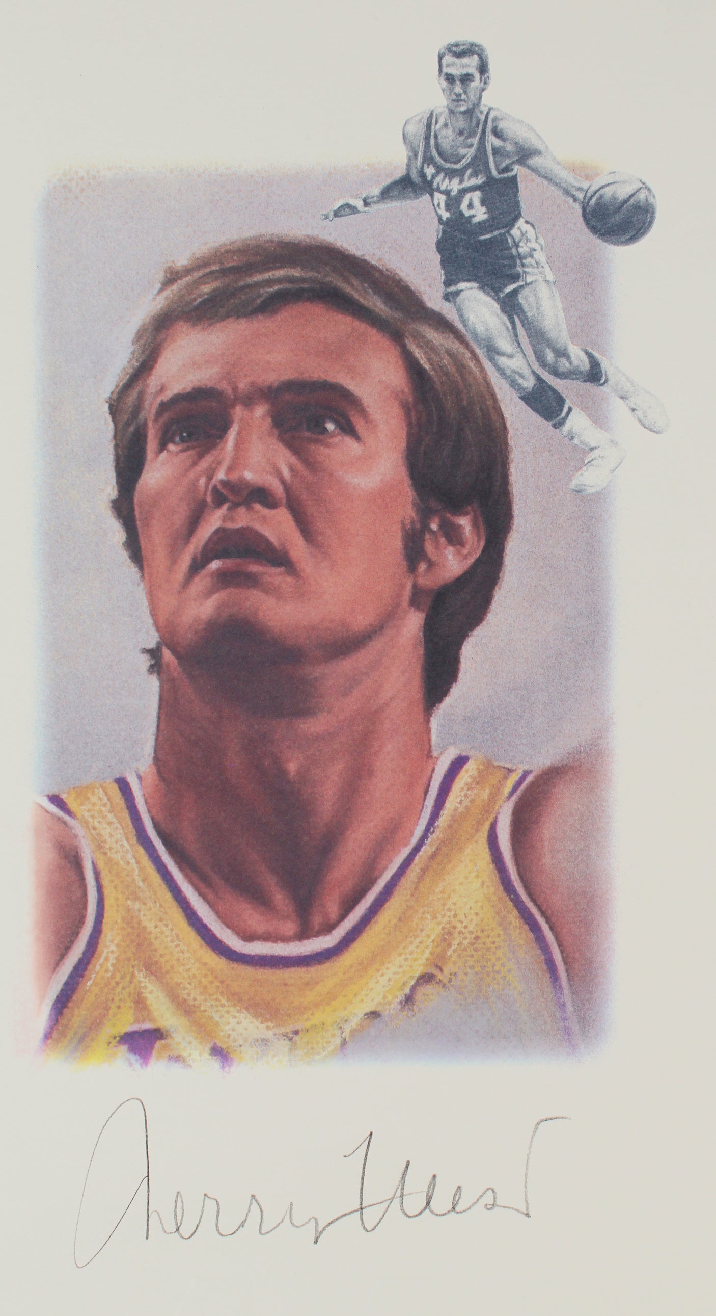 Lakers Legends (5) Chamberlain, Jabbar, Johnson Signed 22x39 Lithograph BAS