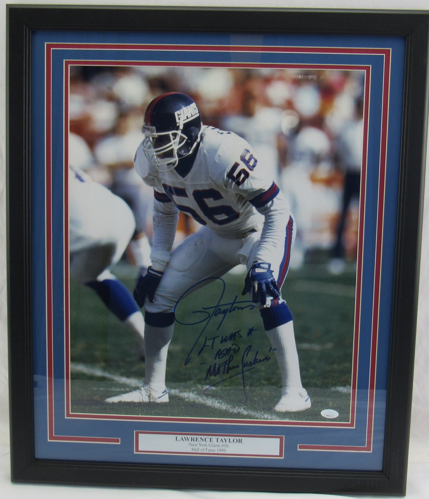 Lawrence Taylor Signed w/ Insc "Bad MF" Framed 16x20 Photo JSA COA I