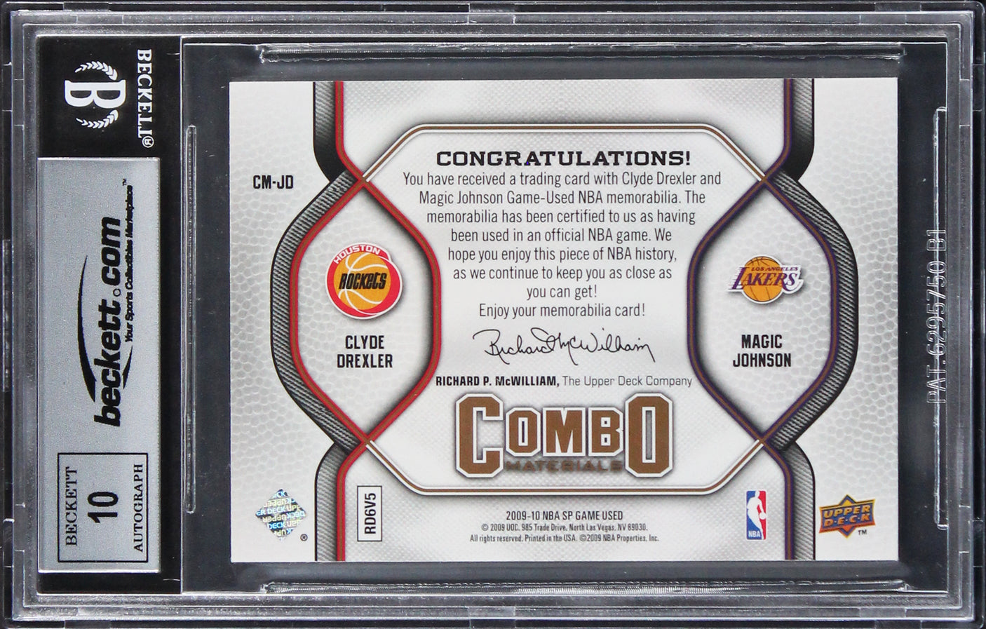 Magic Johnson & Clyde Drexler Signed 2009 SP GUCM #CMJD Card Auto 10! BAS Slab 3