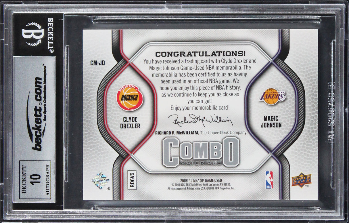 Magic Johnson & Clyde Drexler Signed 2009 SP GUCM #CMJD Card Auto 10! BAS Slab 4