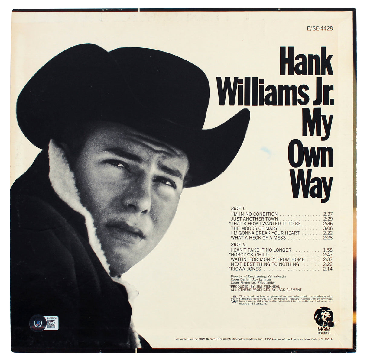 Hank Williams Jr. Authentic Signed My Own Way Album Cover BAS #BH027836