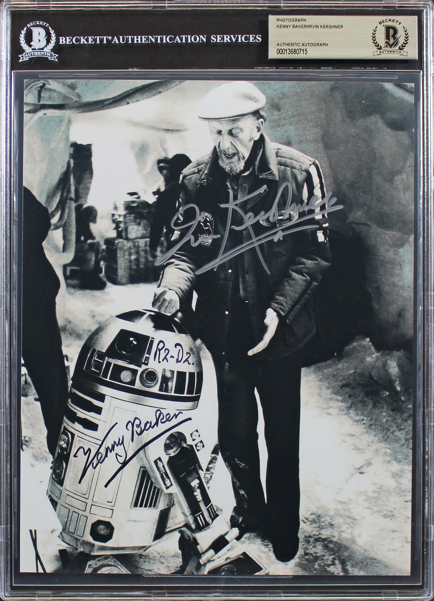 Kenny Baker & Irvin Kershner Star Wars Authentic Signed 8x10 B&W Photo BAS Slab