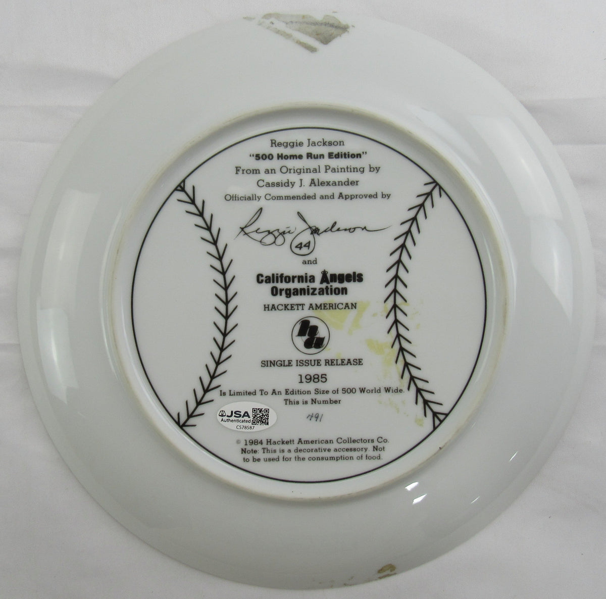 Reggie Jackson Signed Auto Painted Plate JSA CS78587