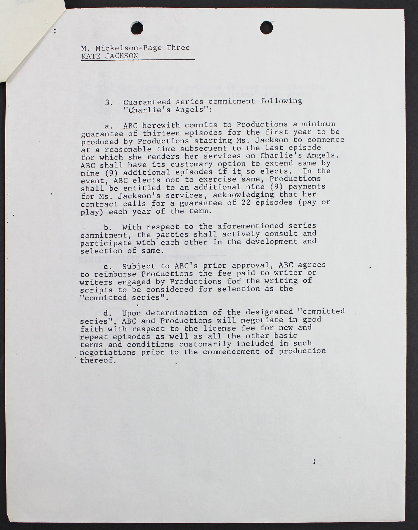 Kate Jackson Charlie's Angels 2x Signed April 28, 1978 4 Page Contract PSA