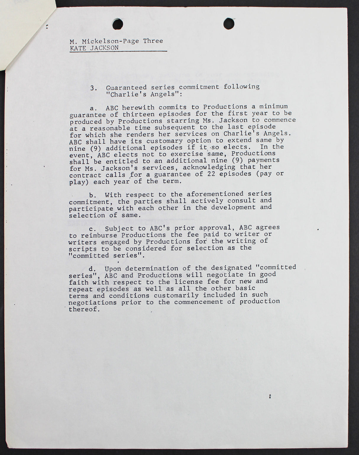 Kate Jackson Charlie's Angels 2x Signed April 28, 1978 4 Page Contract PSA