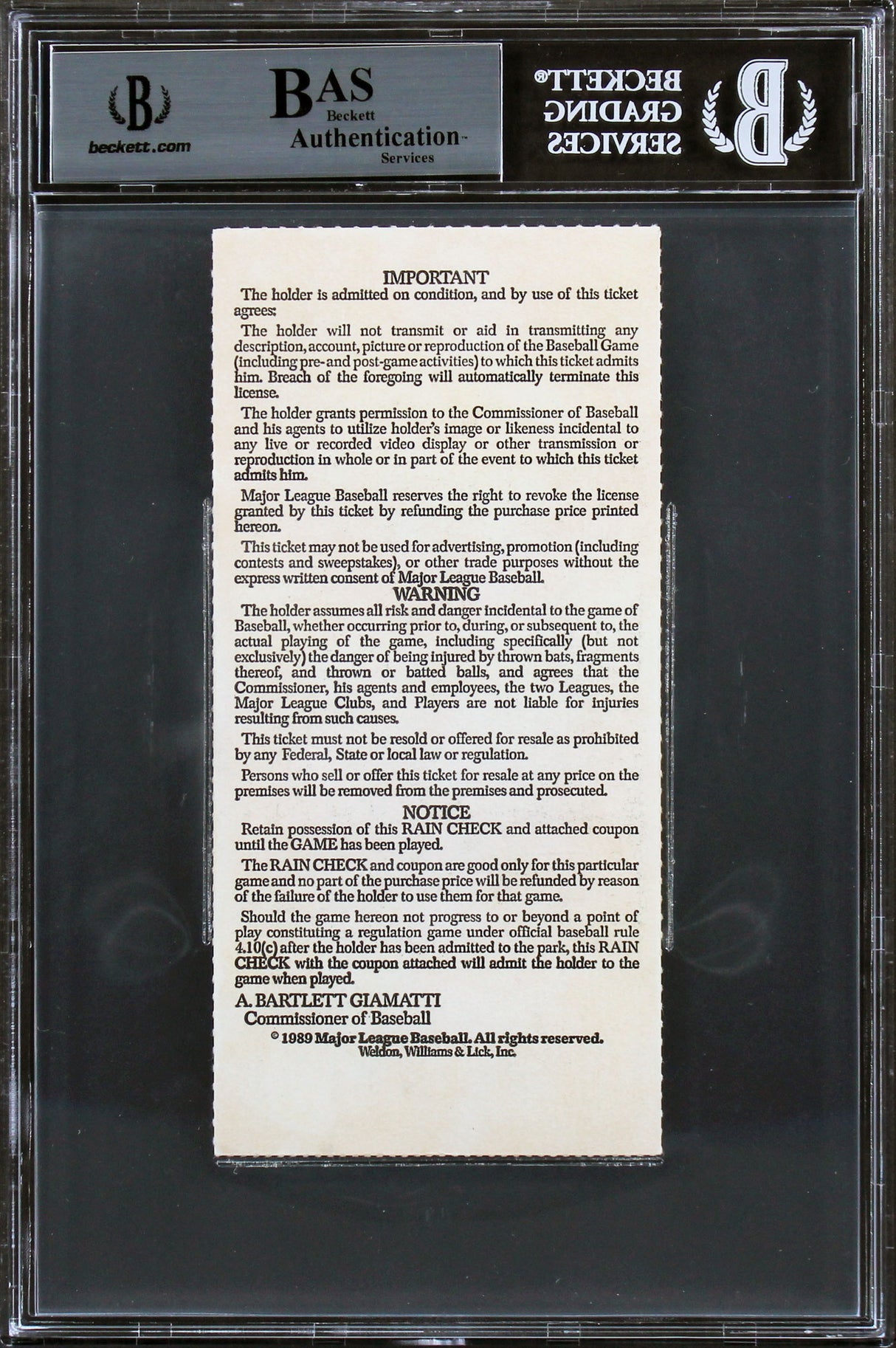 Royals Bo Jackson "89 ASG MVP" Signed 1989 All Star Game Ticket Stub BAS Slab 1