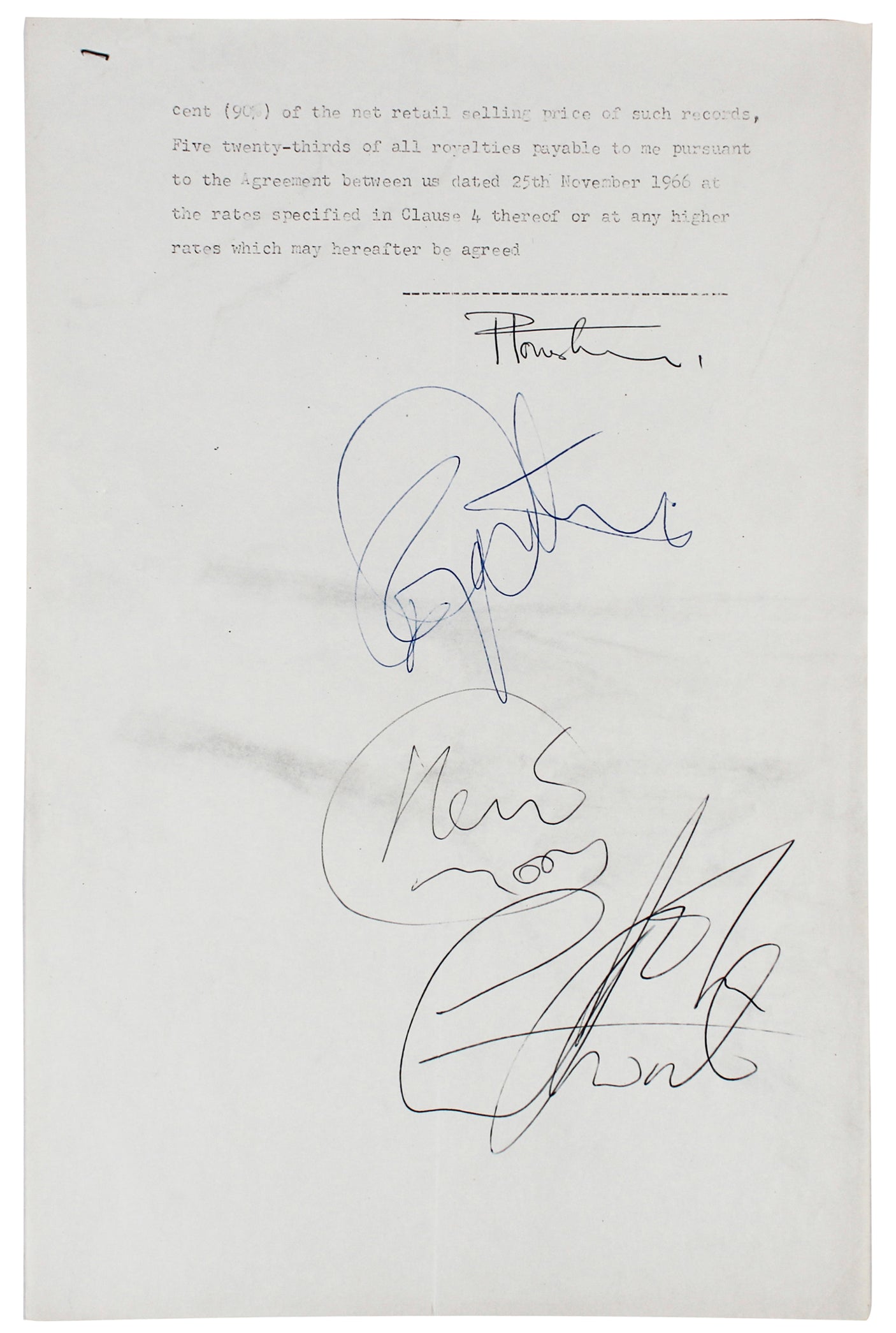 The Who (4) Townshend, Moon, Daltrey & Entwistle Signed Contract Addendum JSA