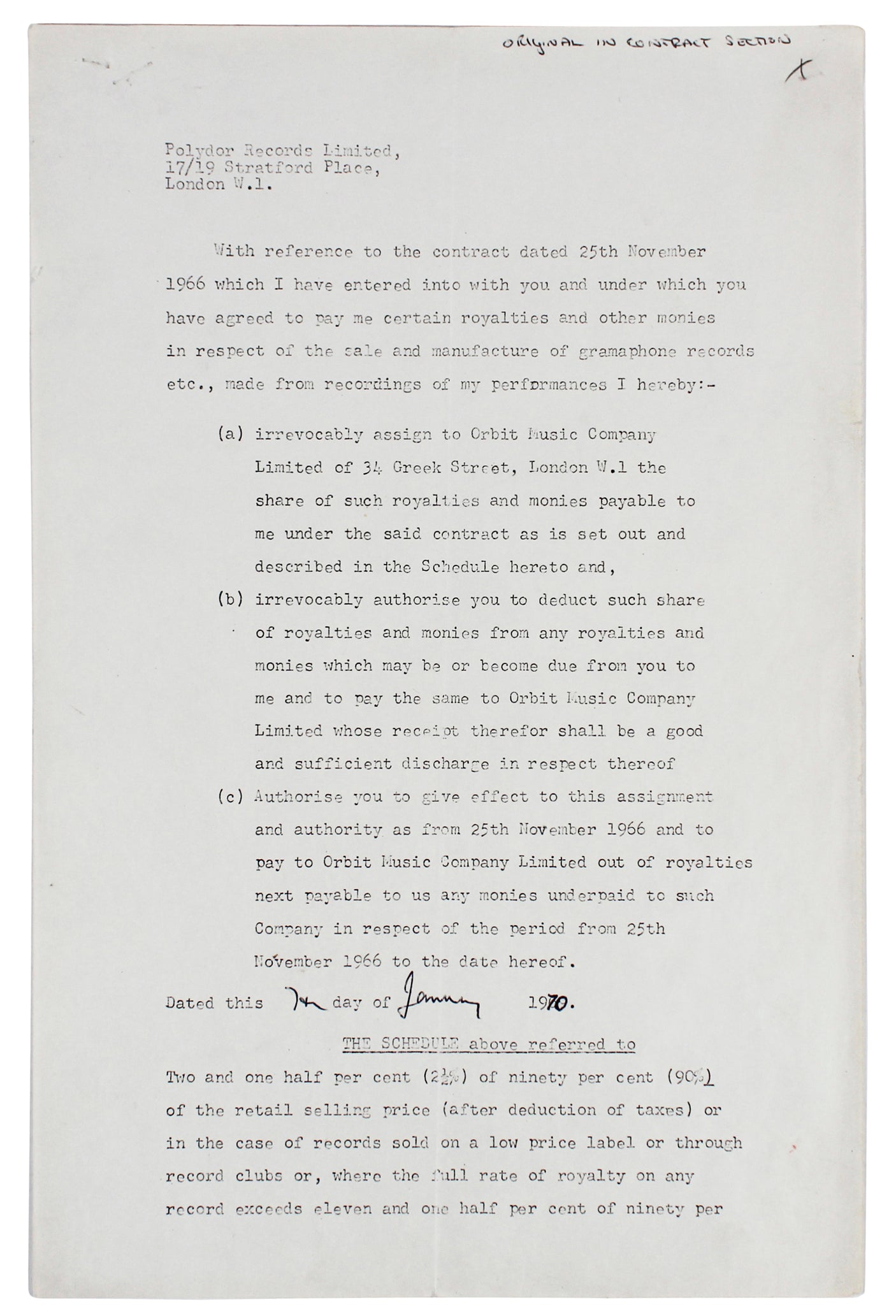 The Who (4) Townshend, Moon, Daltrey & Entwistle Signed Contract Addendum JSA