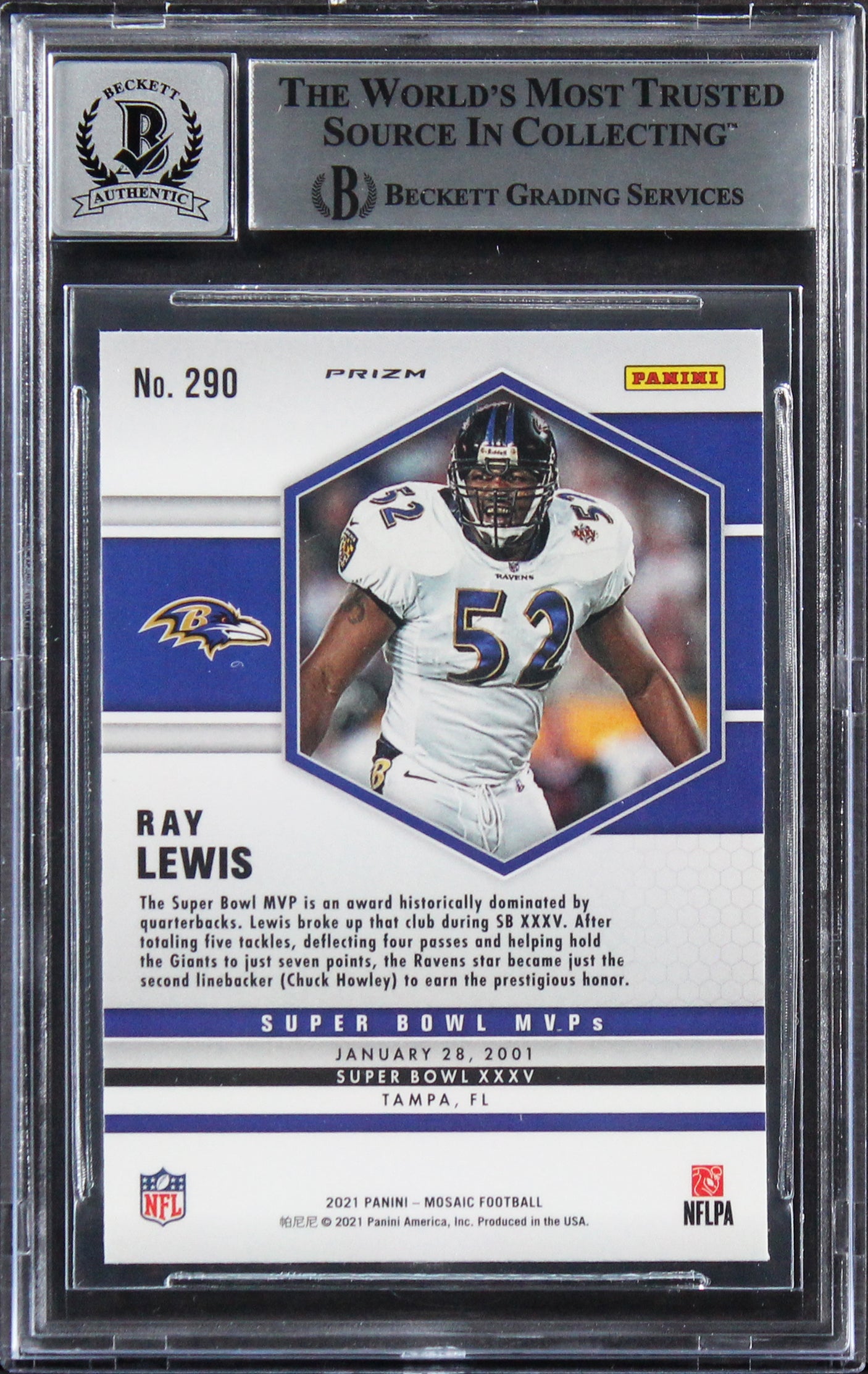 Ray Lewis Signed 2021 Panini Mosaic Reactive Blue #290 Card Auto 10! BAS Slab