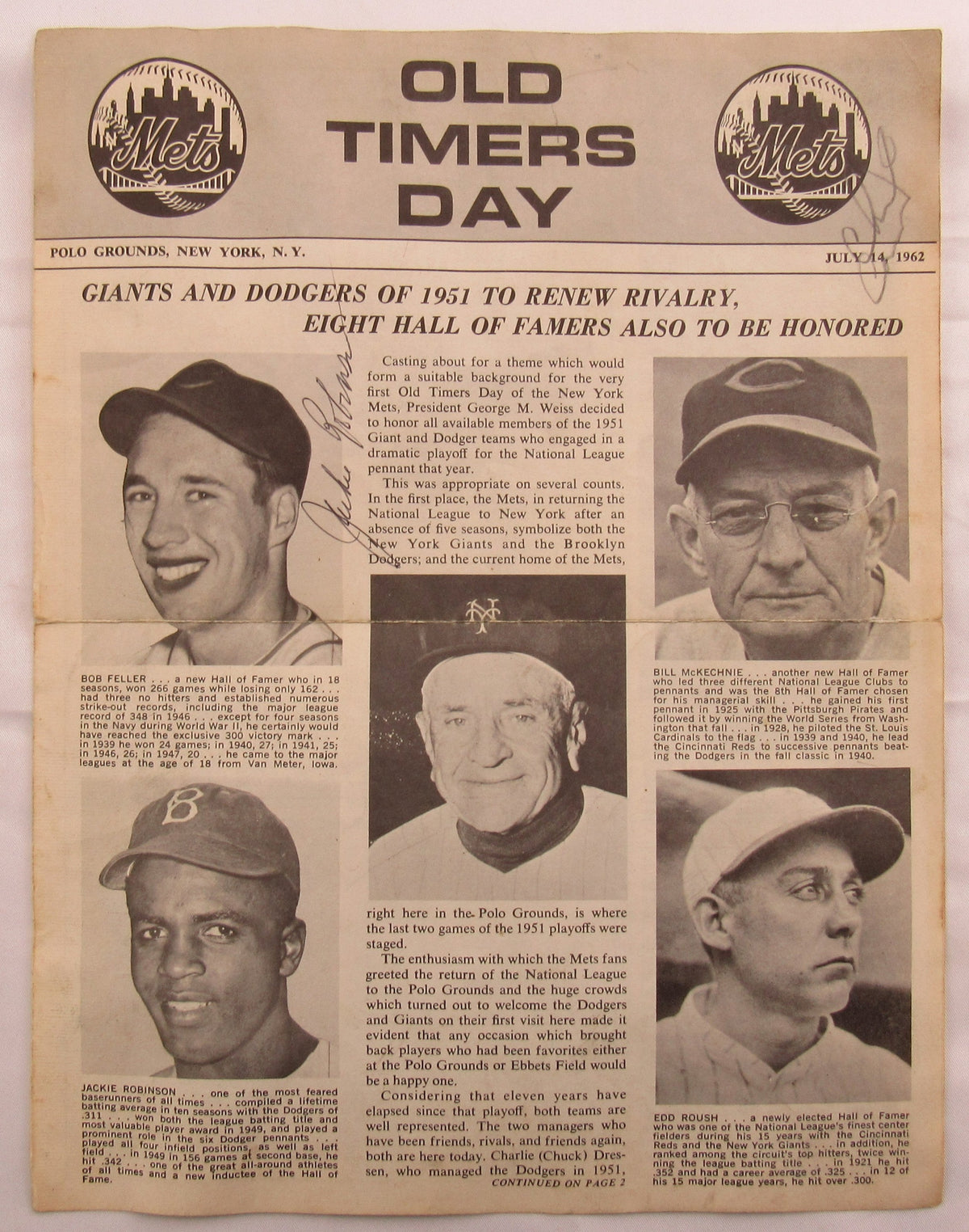 Jackie Robinson Old Timers Day Signed Vintage Paper JSA LOA YY51967