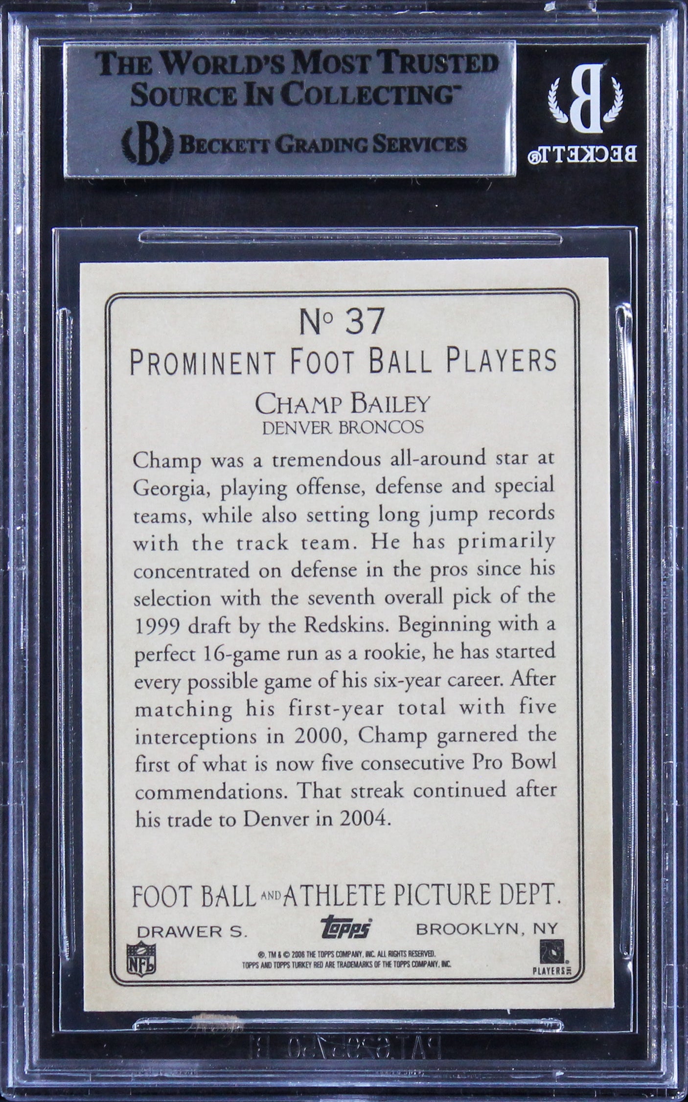 Broncos Champ Bailey Authentic Signed 2005 Topps Turkey Red #37A Card BAS Slab