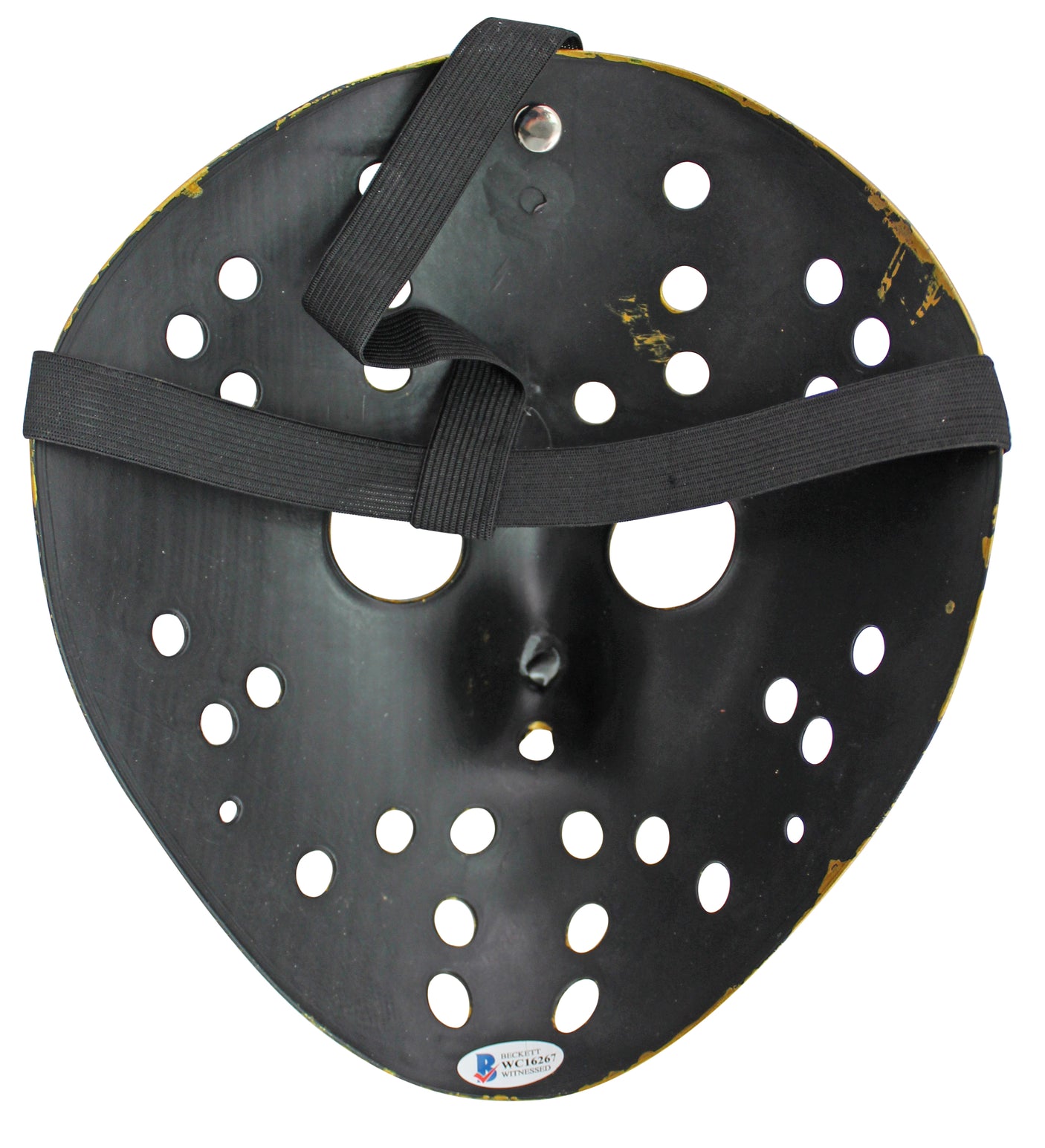 Ari Lehman "Jason > Freddy" Signed Gold Jason Mask w/ Blue Sig BAS Witnessed