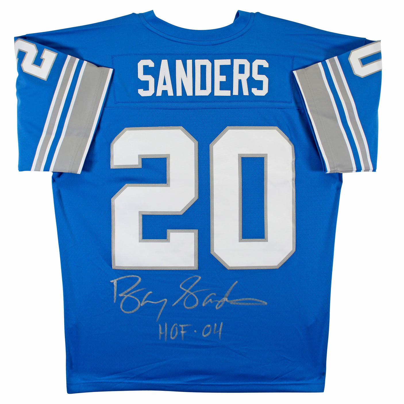 Lions Barry Sanders "HOF 04" Signed Blue Mitchell & Ness TB Jersey BAS Witnessed