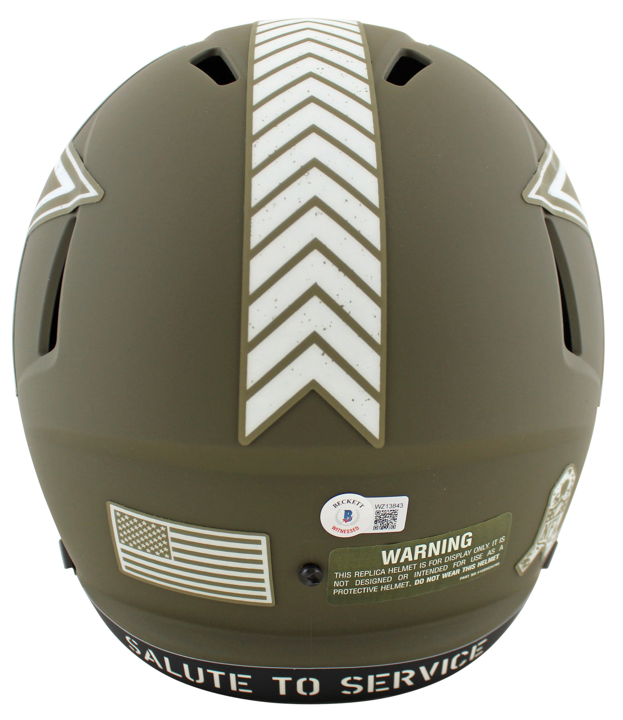 Cowboys Dak Prescott Signed Salute To Service Full Size Speed Rep Helmet BAS Wit