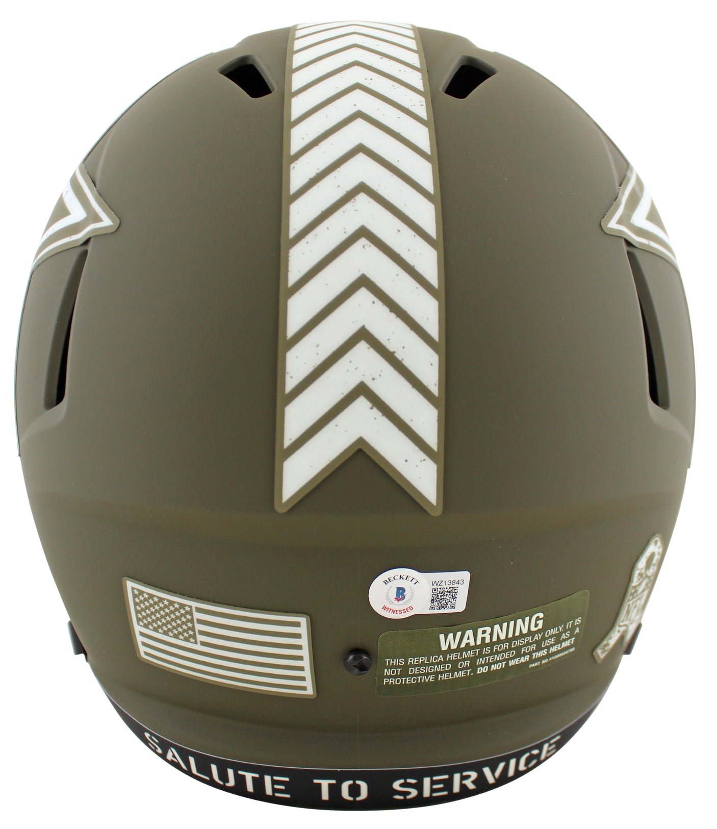 Cowboys Dak Prescott Signed Salute To Service Full Size Speed Rep Helmet BAS Wit