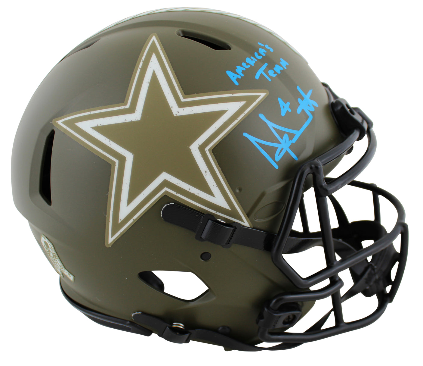 Cowboys Dak Prescott Signed Salute To Service F/S Speed Proline Helmet BAS Wit