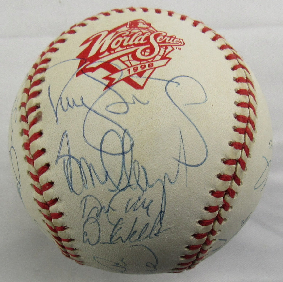1998 World Series Yankees Signed Auto Rawlings Baseball Derek Jeter Joe Torre Mariano Rivera Tim Raines +22 JSA LOA YY51965