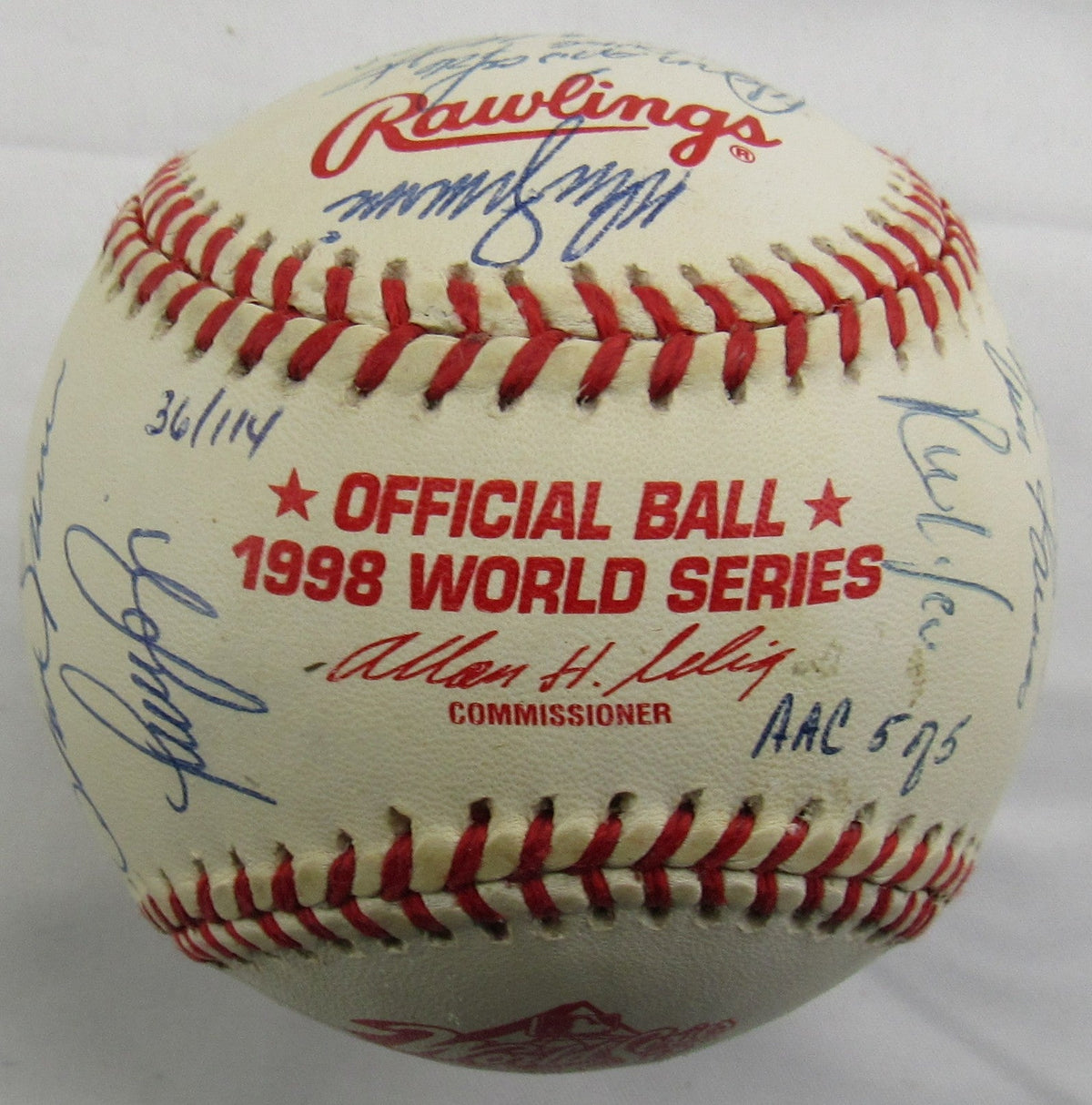 1998 World Series Yankees Signed Auto Rawlings Baseball Derek Jeter Joe Torre Mariano Rivera Tim Raines +22 JSA LOA YY51965