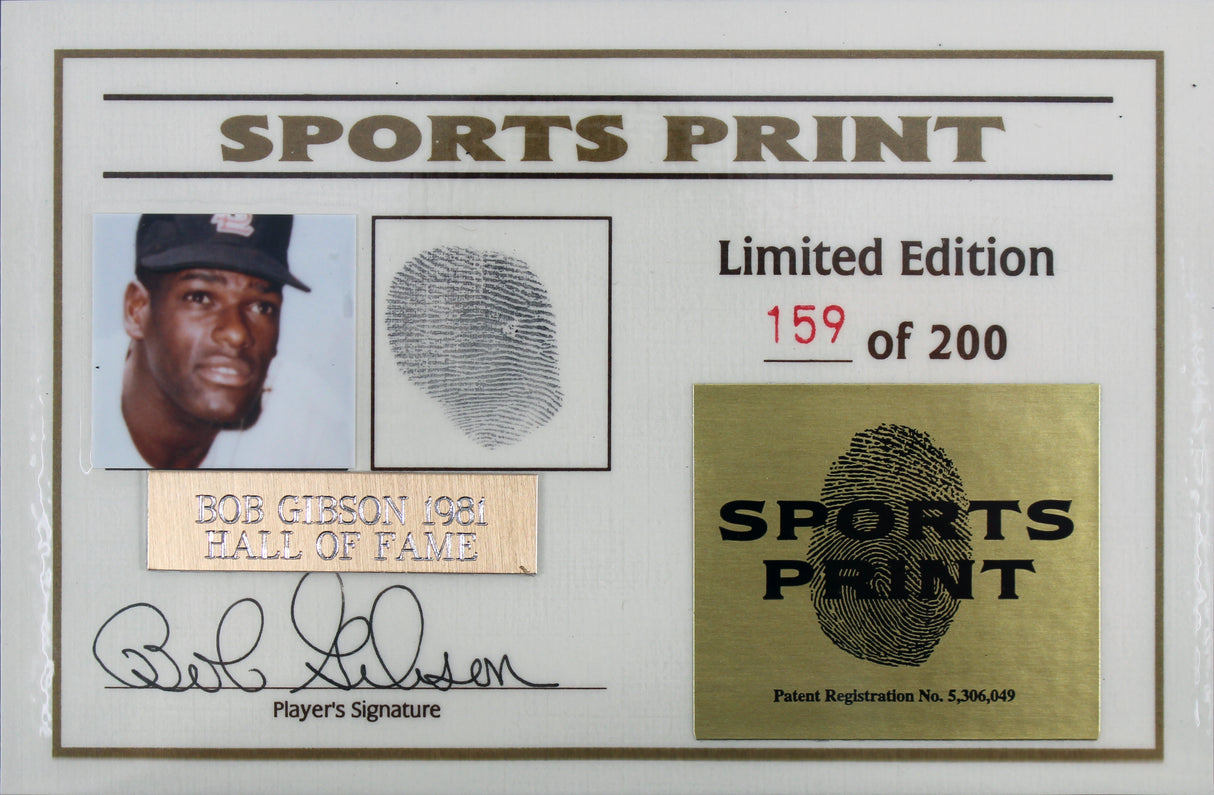 Cardinals Bob Gibson Signed Thumbprint Baseball LE #'d/200 w/ Display Case BAS
