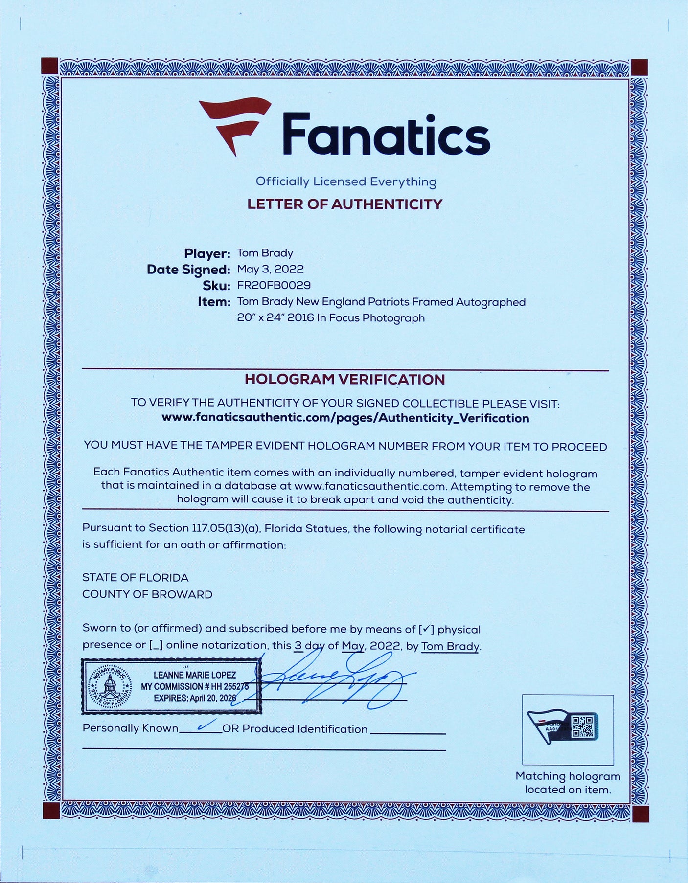 Patriots Tom Brady Signed Framed 20x24 "In Focus" Photo Fanatics #AA0117974