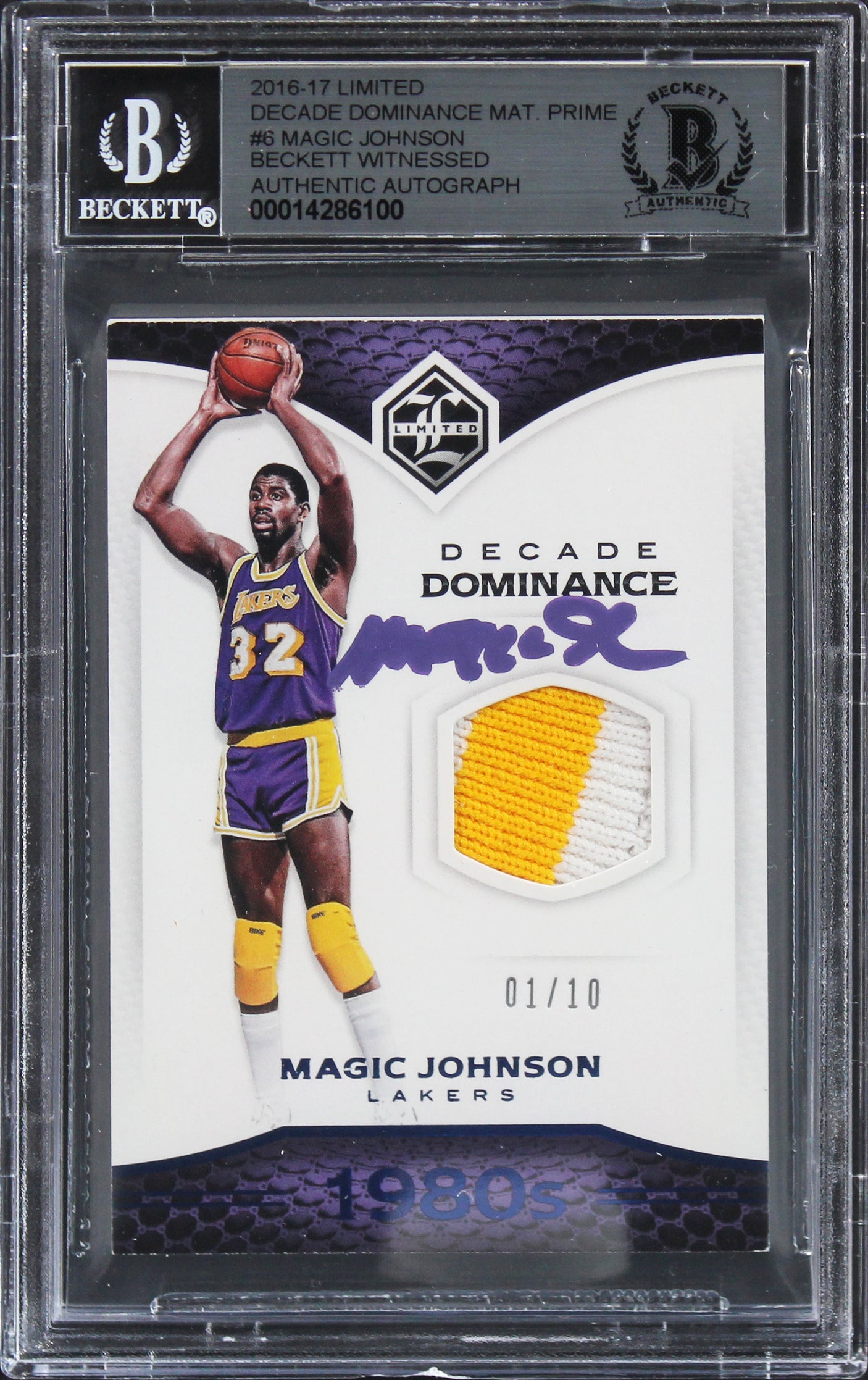 Magic Johnson Signed 2016 Limited Decade Dom #6 #1/10 Card Auto 10! BAS Slabbed