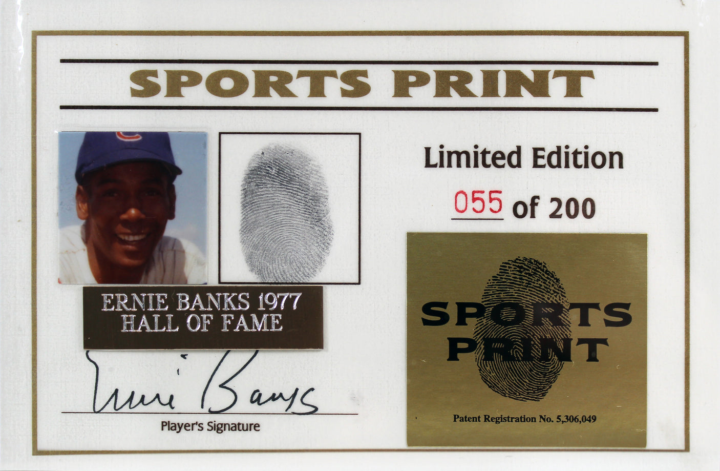 Cubs Ernie Banks Signed Thumbprint Baseball LE #'d/200 w/ Display Case BAS