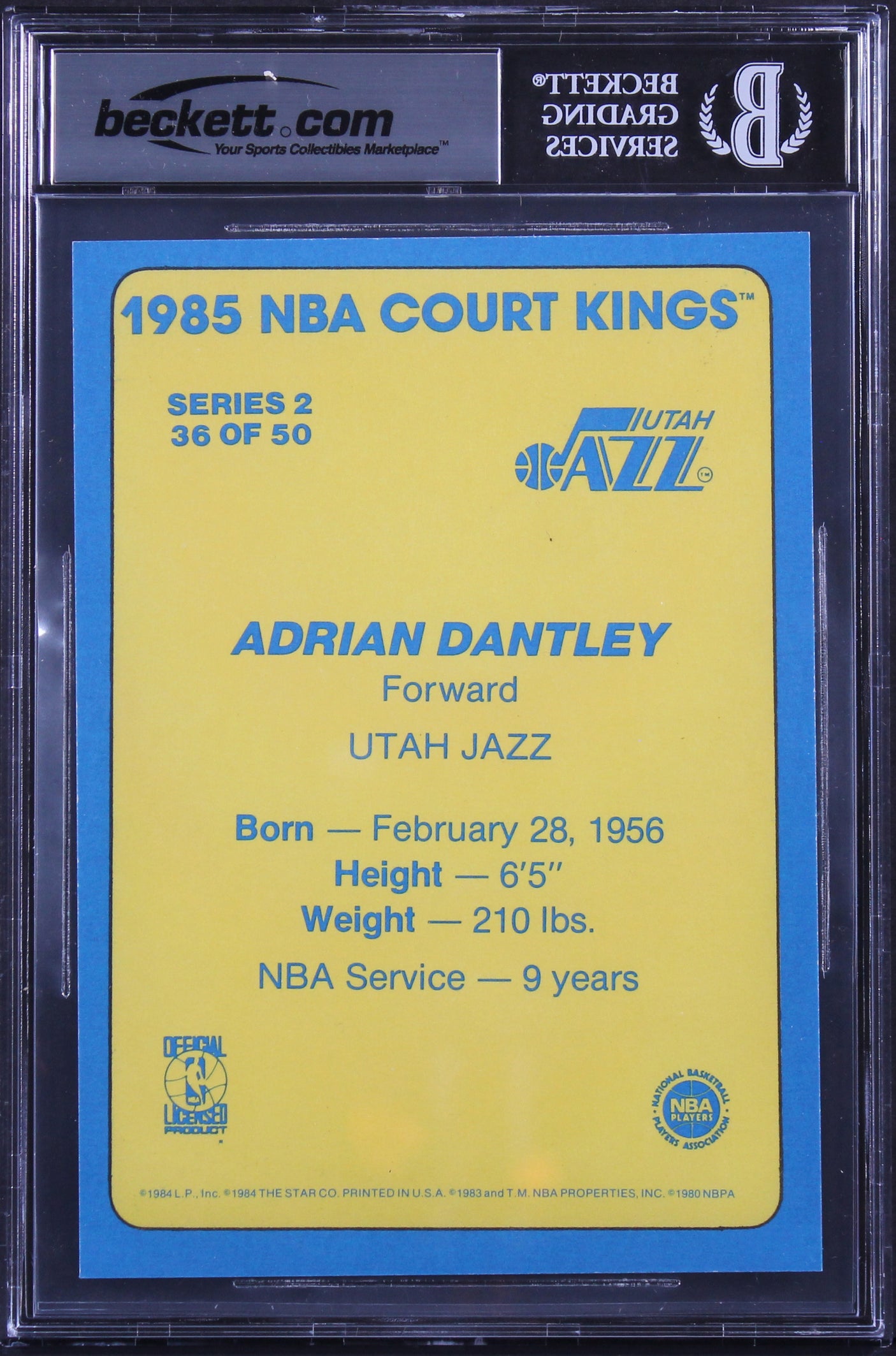 Jazz Adrian Dantley 3x Insc 1984 Star Court Kings 5x7 #36 Card Auto 10! BAS Slab