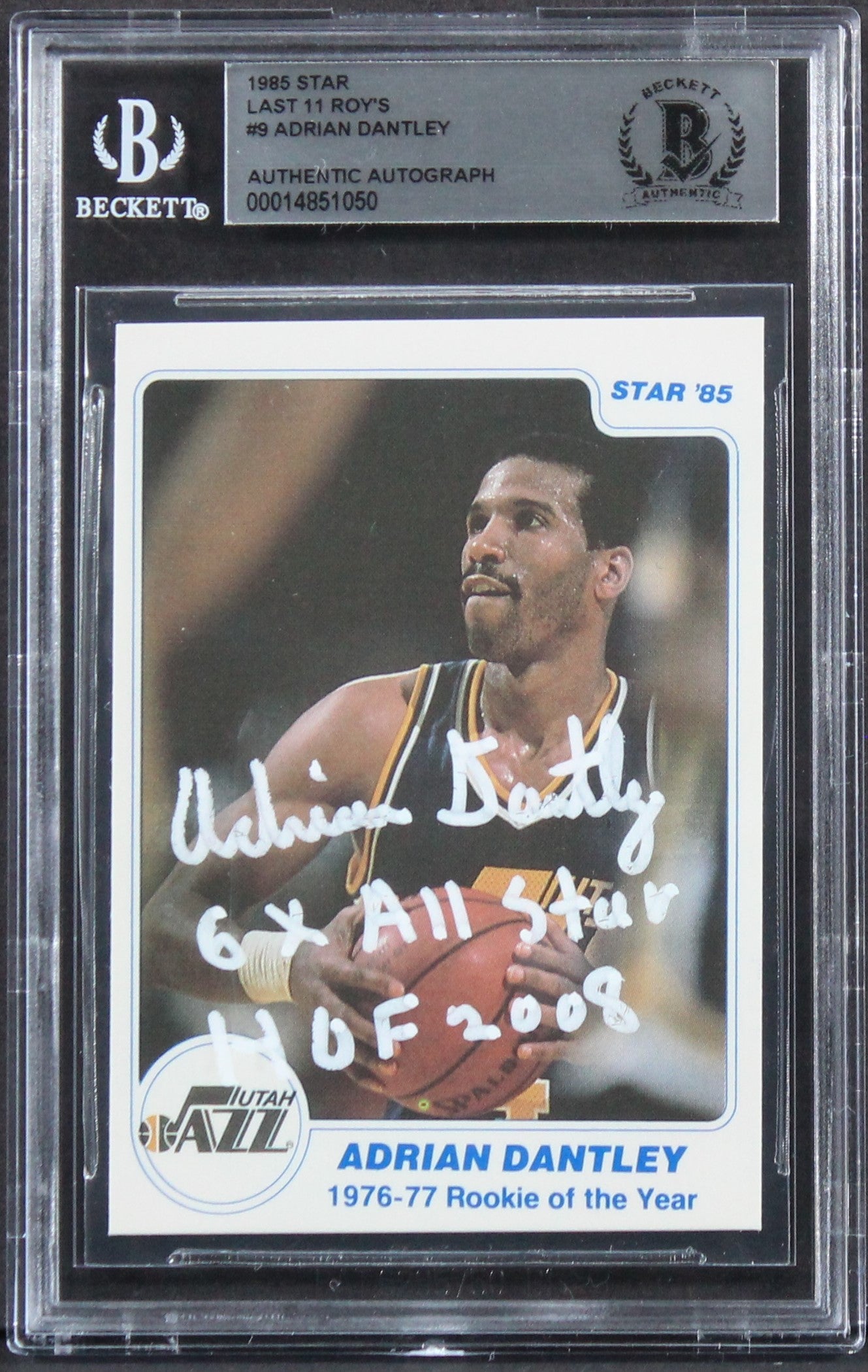 Jazz Adrian Dantley "2x Insc" Signed 1985 Star Last 11 ROY'S #9 Card BAS Slabbed