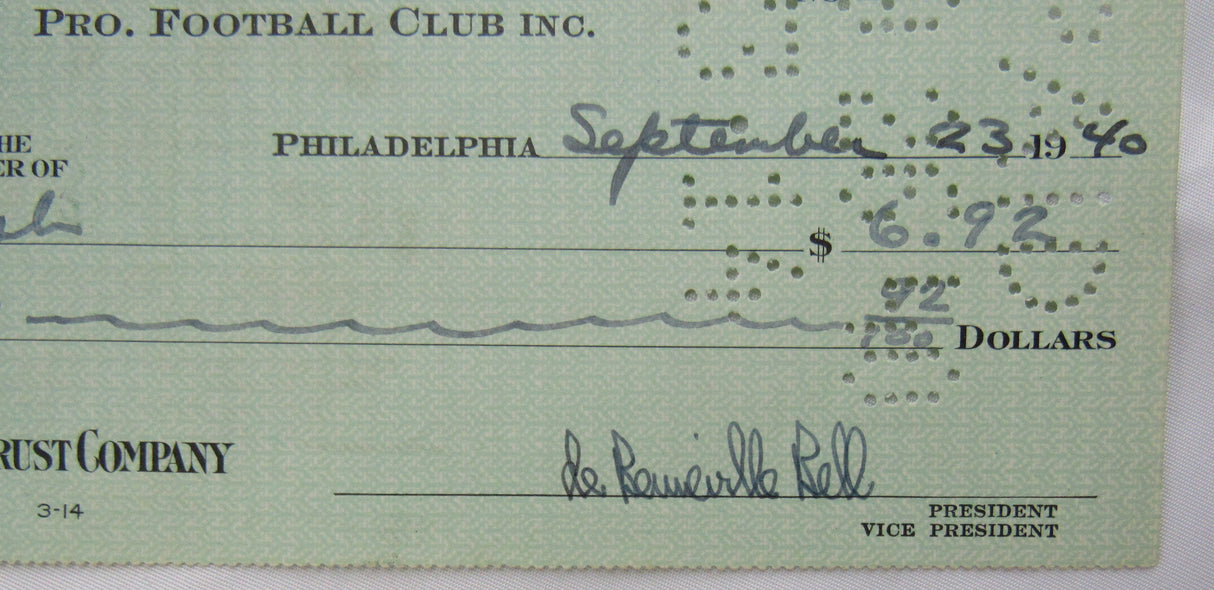 Bert Bell Multi Signed Auto Eagles Check JSA CM07467