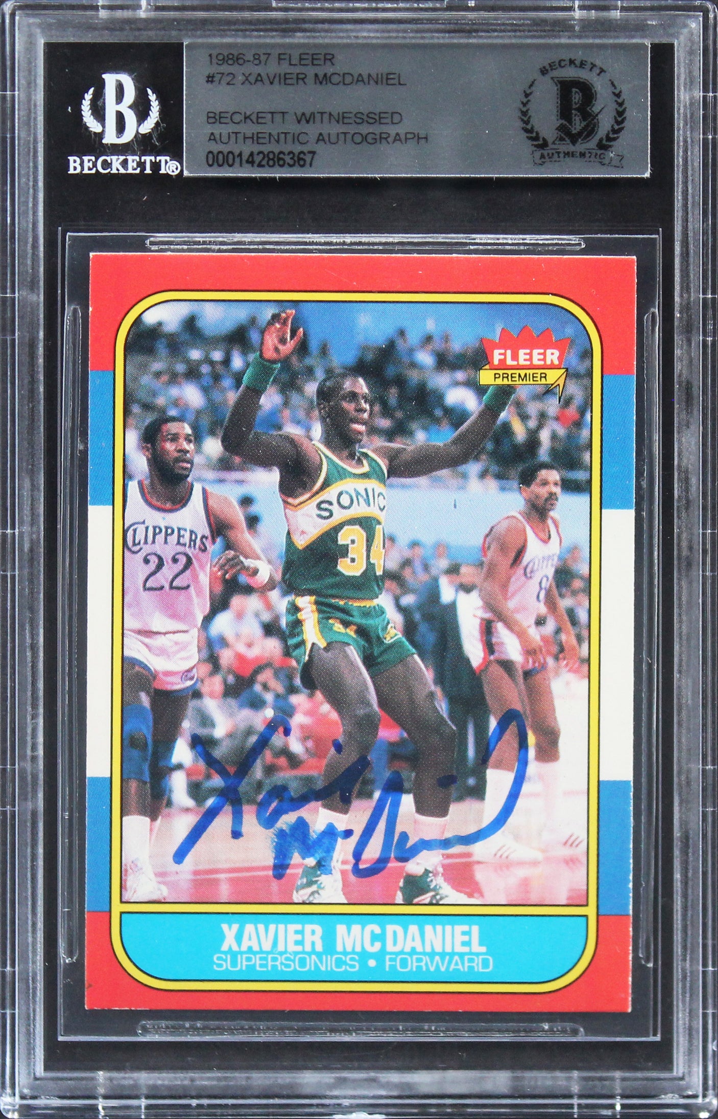 Sonics Xavier McDaniel Authentic Signed 1986 Fleer #72 Rookie Card BAS Slabbed