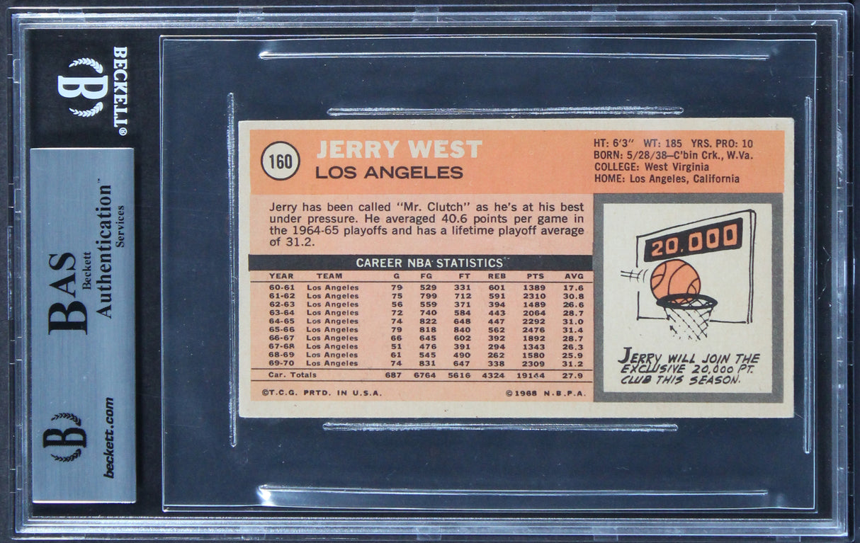 Lakers Jerry West HOF 1980-2010 Authentic Signed 1970 Topps #160 Card BAS Slab