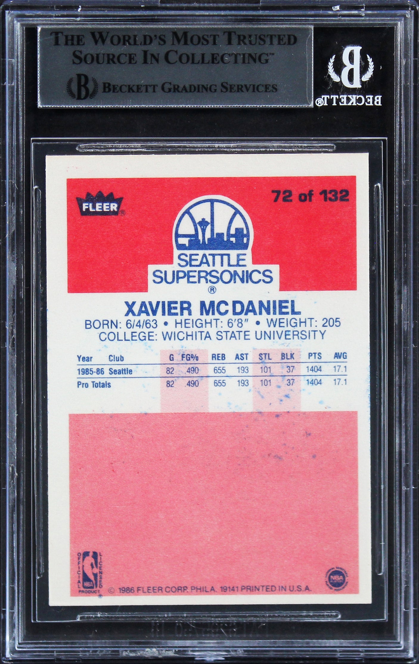 Sonics Xavier McDaniel Authentic Signed 1986 Fleer #72 Rookie Card BAS Slabbed