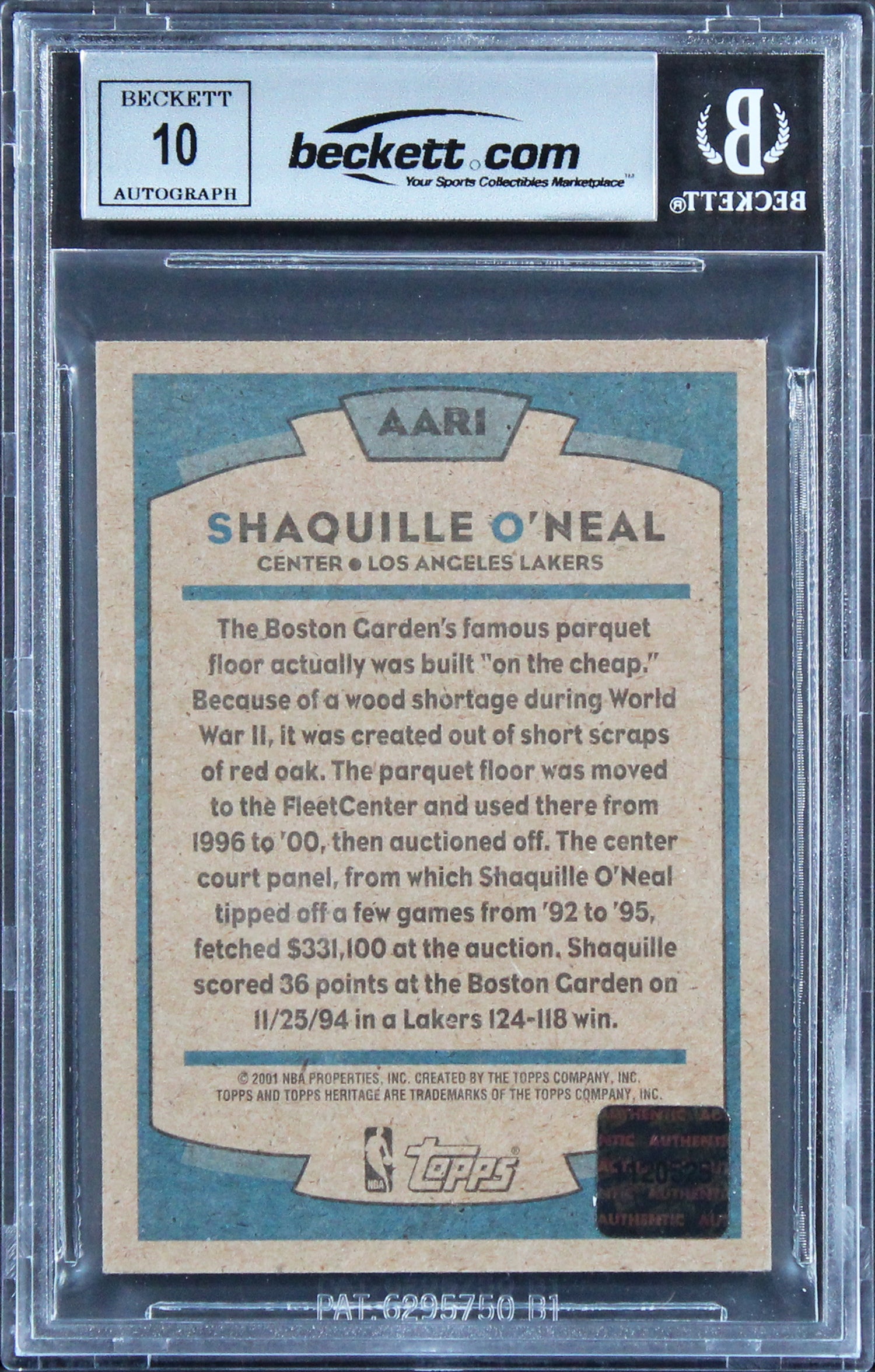 Shaquille O'Neal Signed 2000 Topps Heritage Arena #AAR1 Card Auto 10! BAS Slab 2