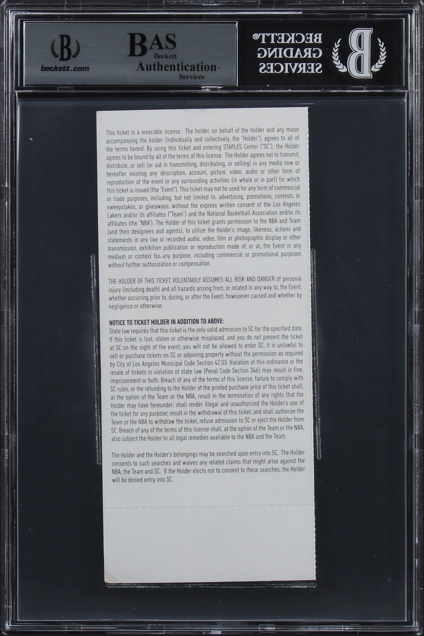 Lakers Kobe Bryant Authentic Signed Final Game Ticket Stub BAS Slabbed