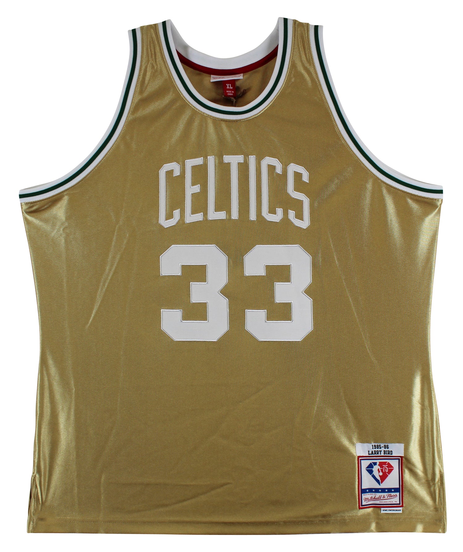 Celtics Larry Bird Authentic Signed Gold 75th M&N HWC Swingman Jersey BAS Wit