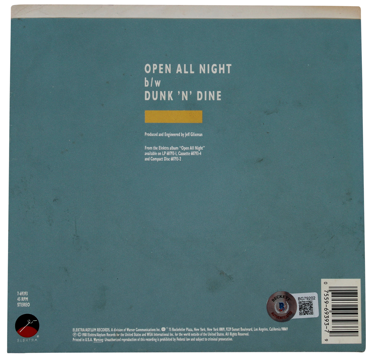 Dan Baird & Mauro Magellan Signed Open All Night 45 RPM Album Cover BAS #BG79202